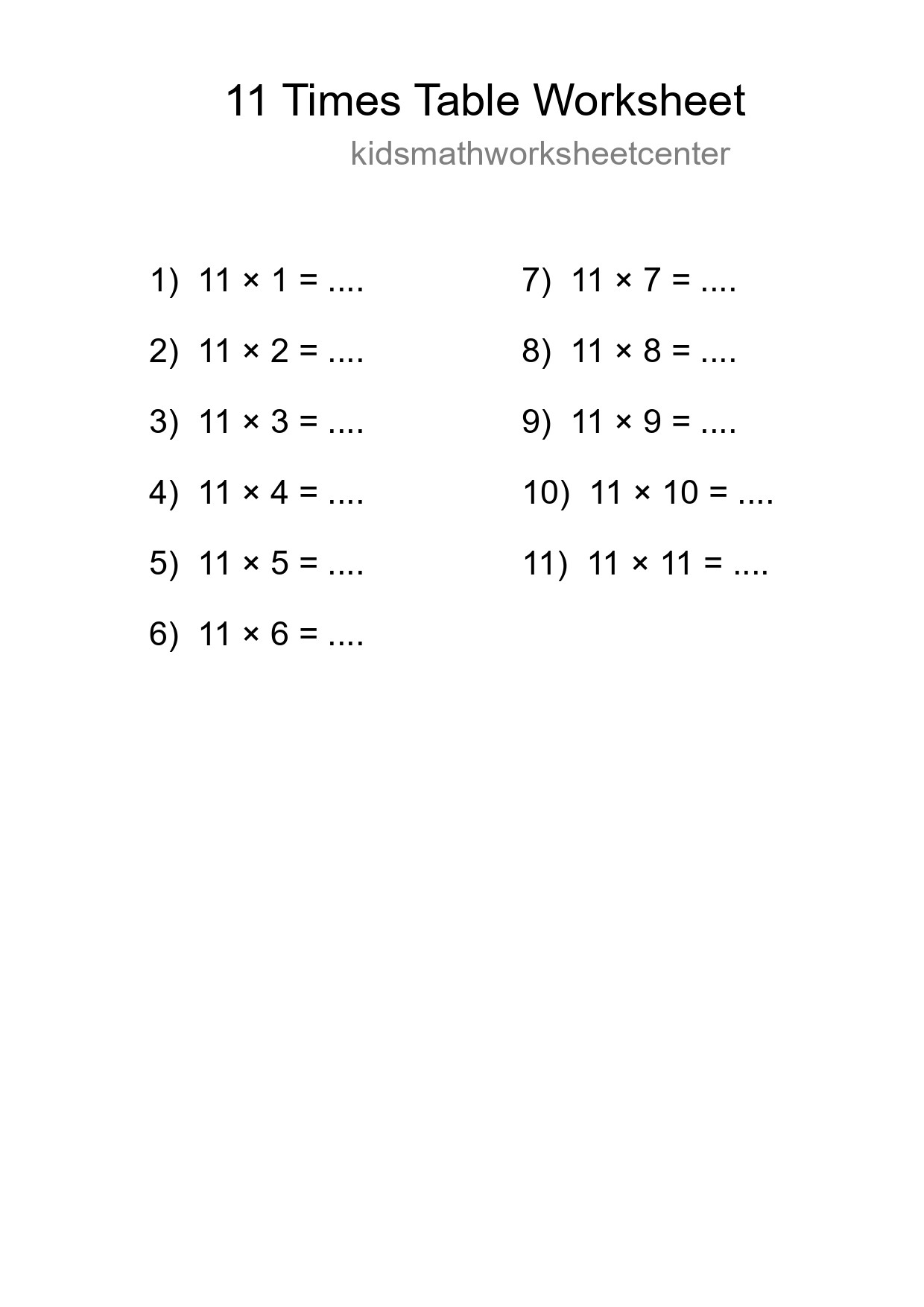 11 Times Table Worksheet For Grade 4 With Answers - Part 53