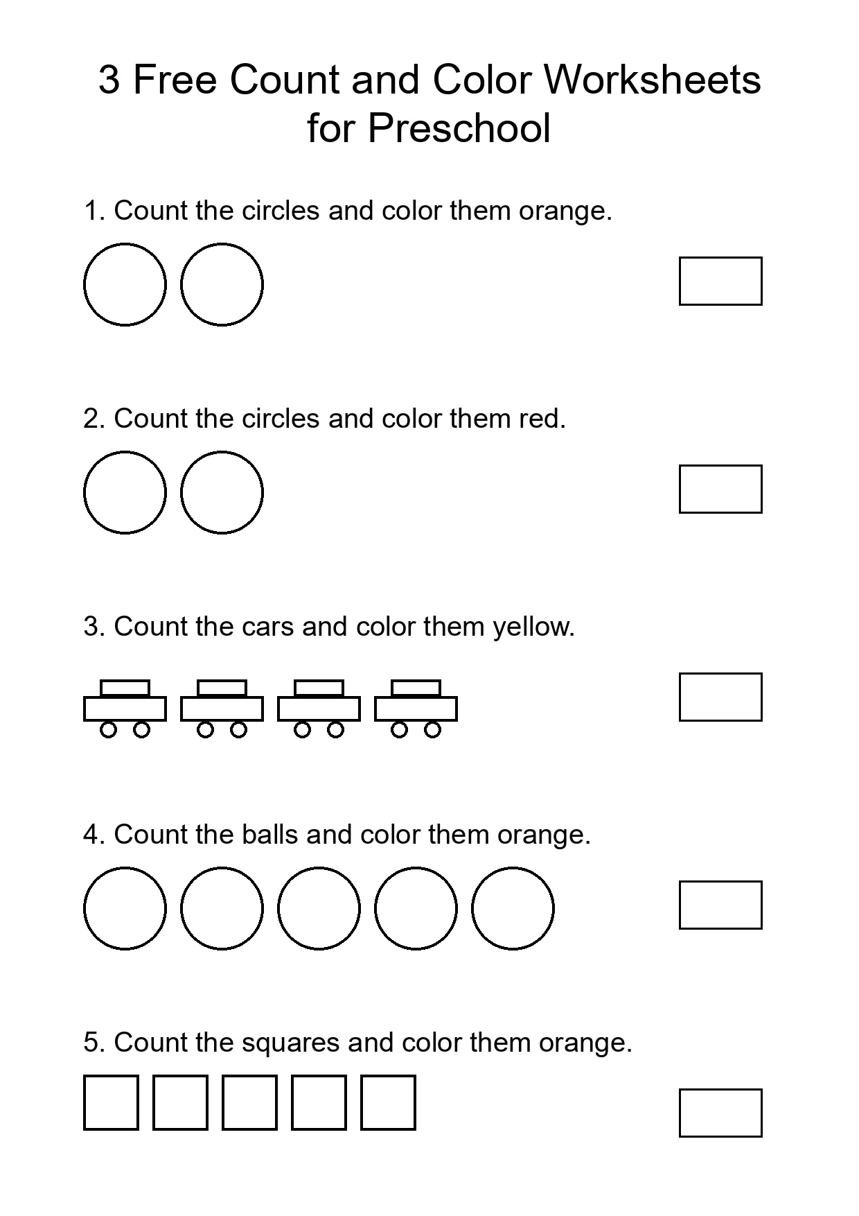 3 Free Count and Color Worksheets for Preschool