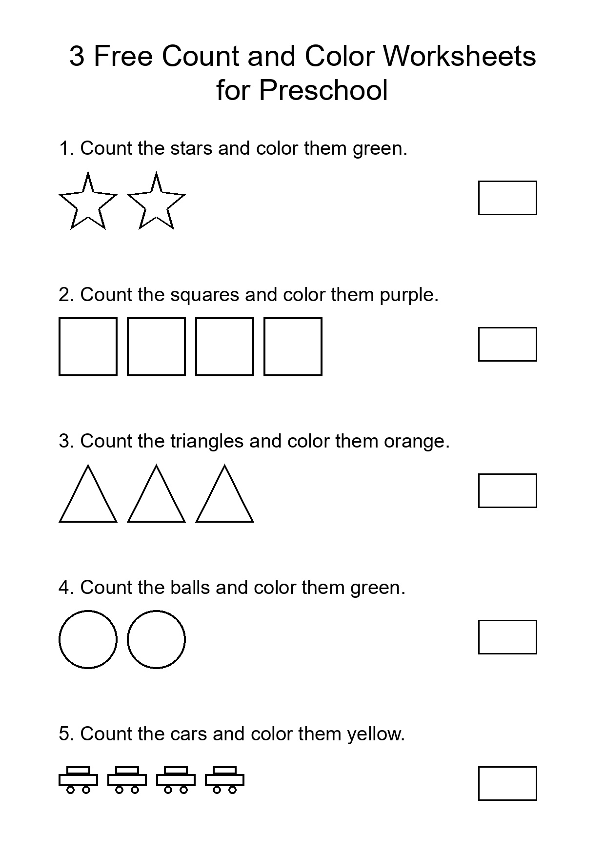 3 Free Count and Color Worksheets for Preschool