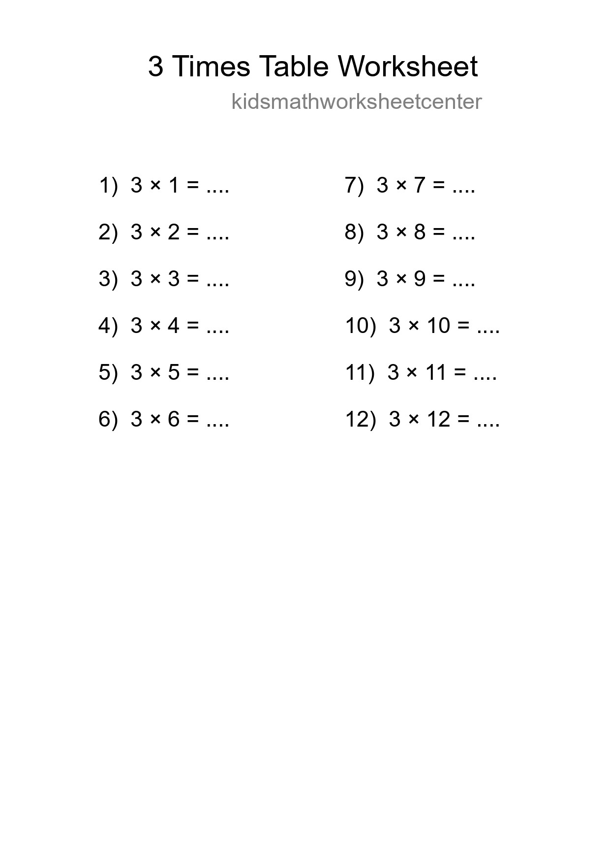 3 Times Table Worksheet For Grade 2 With Answers - Part 251