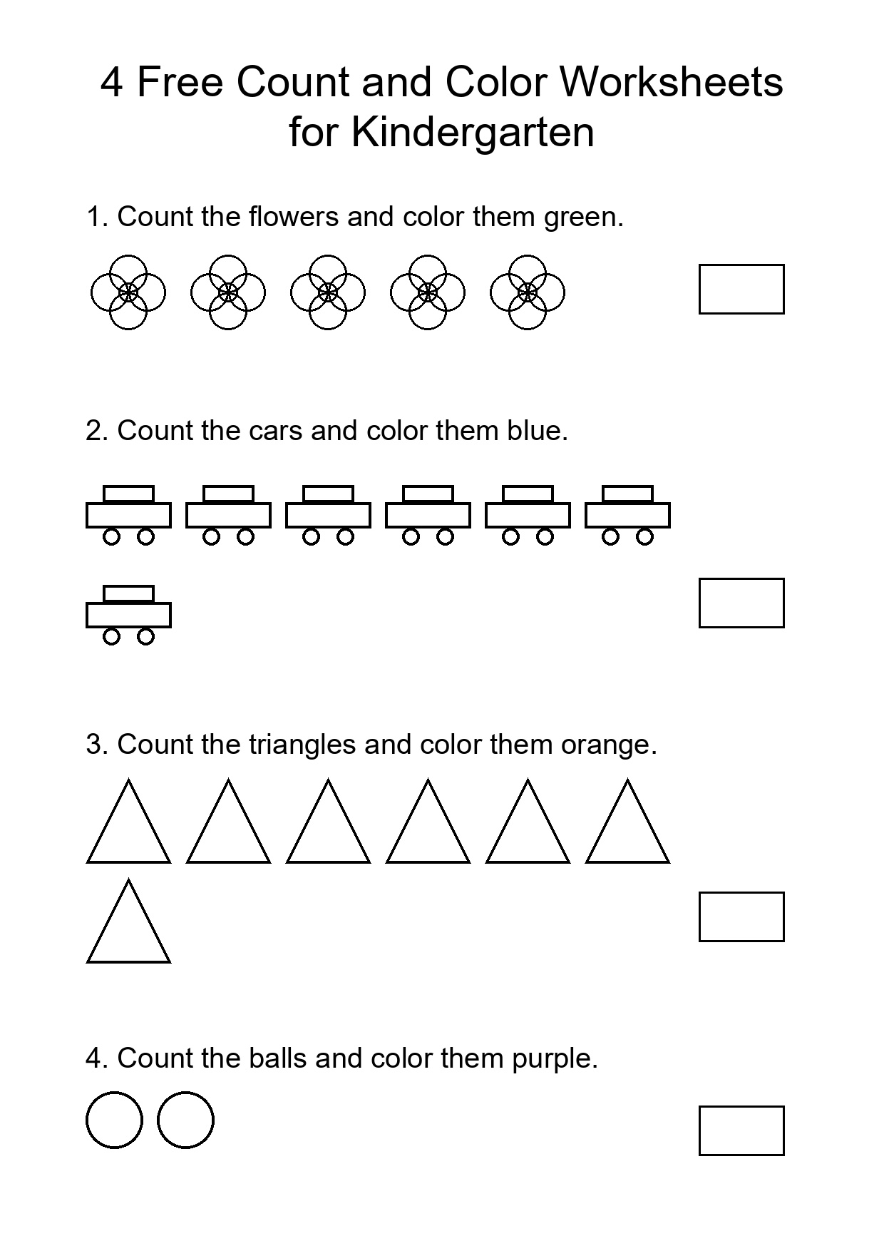 4 Free Count and Color Worksheets for Kindergarten