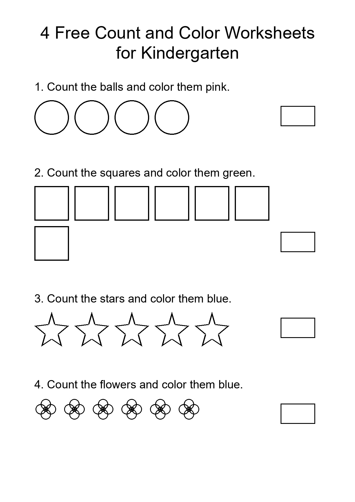 4 Free Count and Color Worksheets for Kindergarten