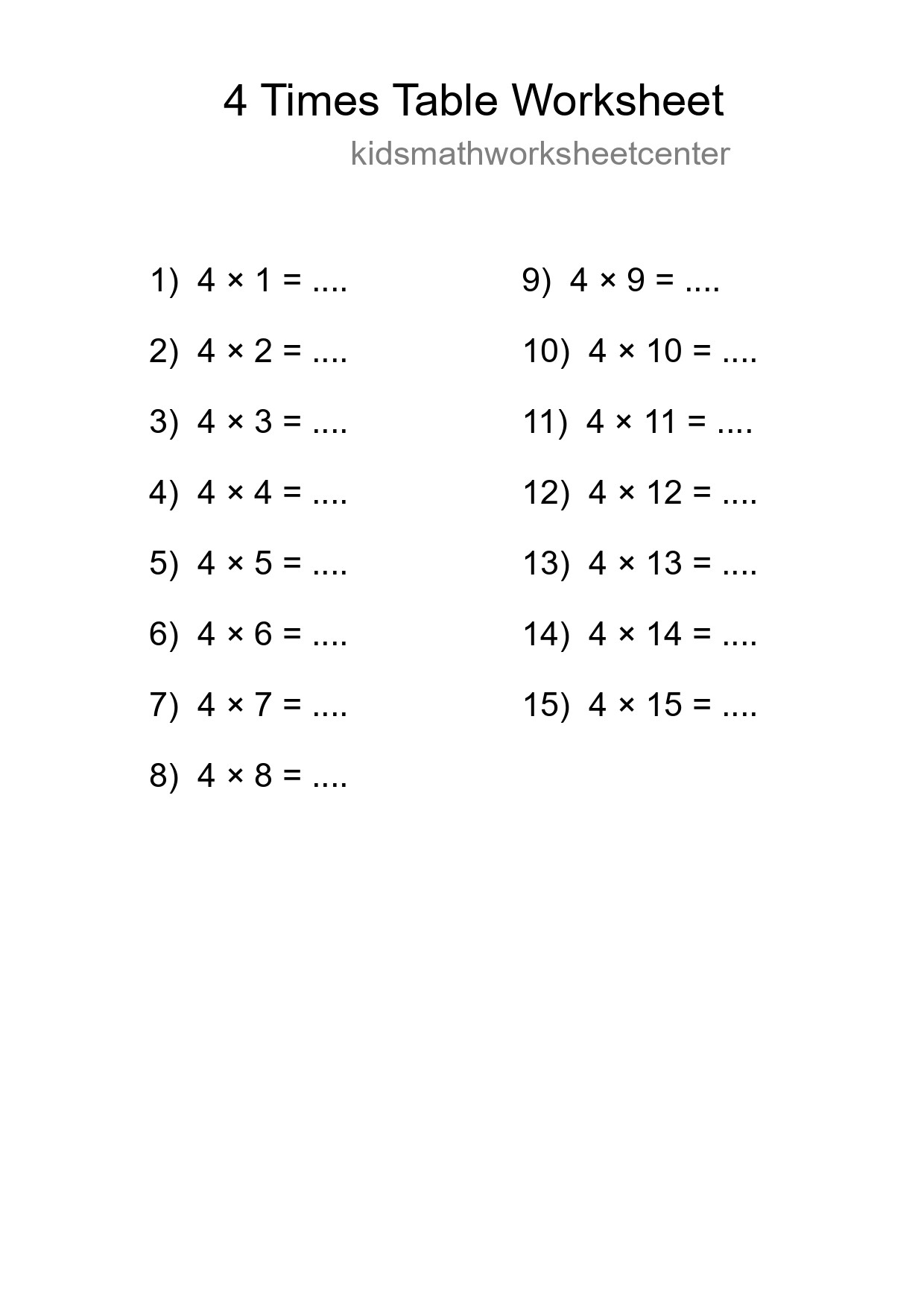4 Times Table Worksheet For Grade 2 - Part 130