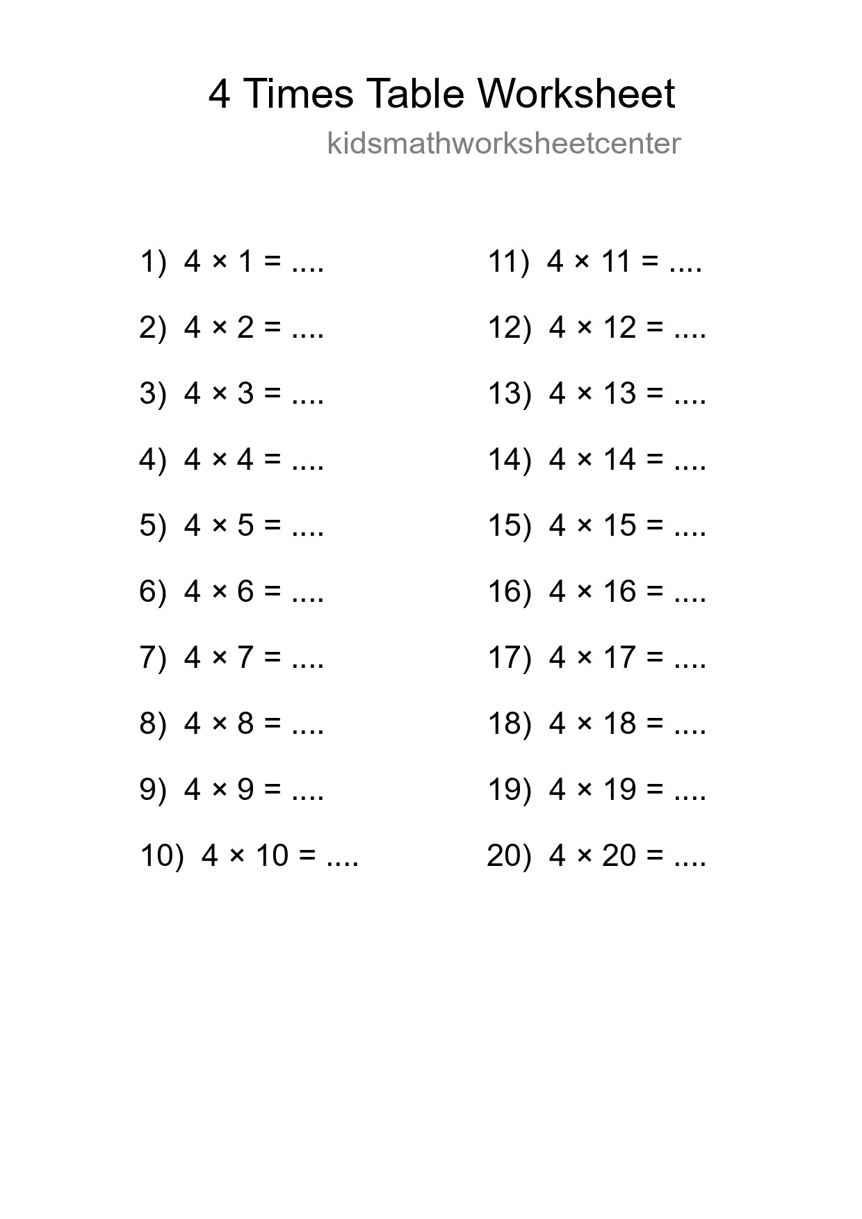 4 Times Table Worksheet For Grade 2 - Part 64