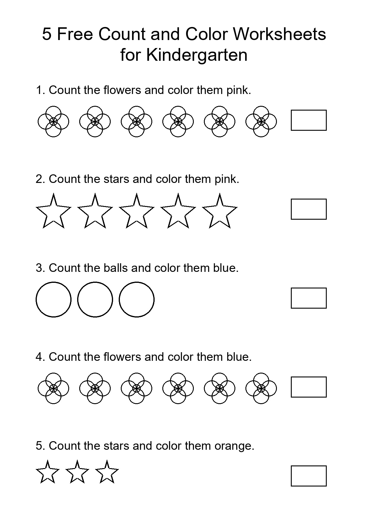5 Free Count and Color Worksheets for Kindergarten