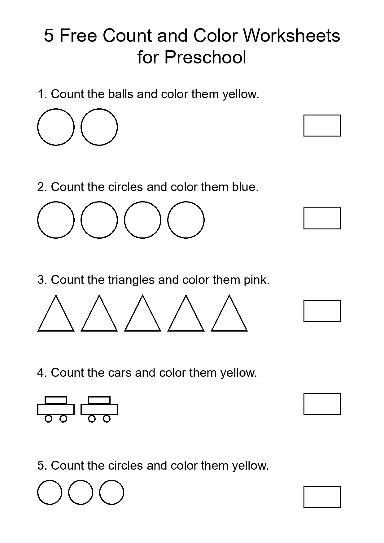 5 Free Count and Color Worksheets for Preschool