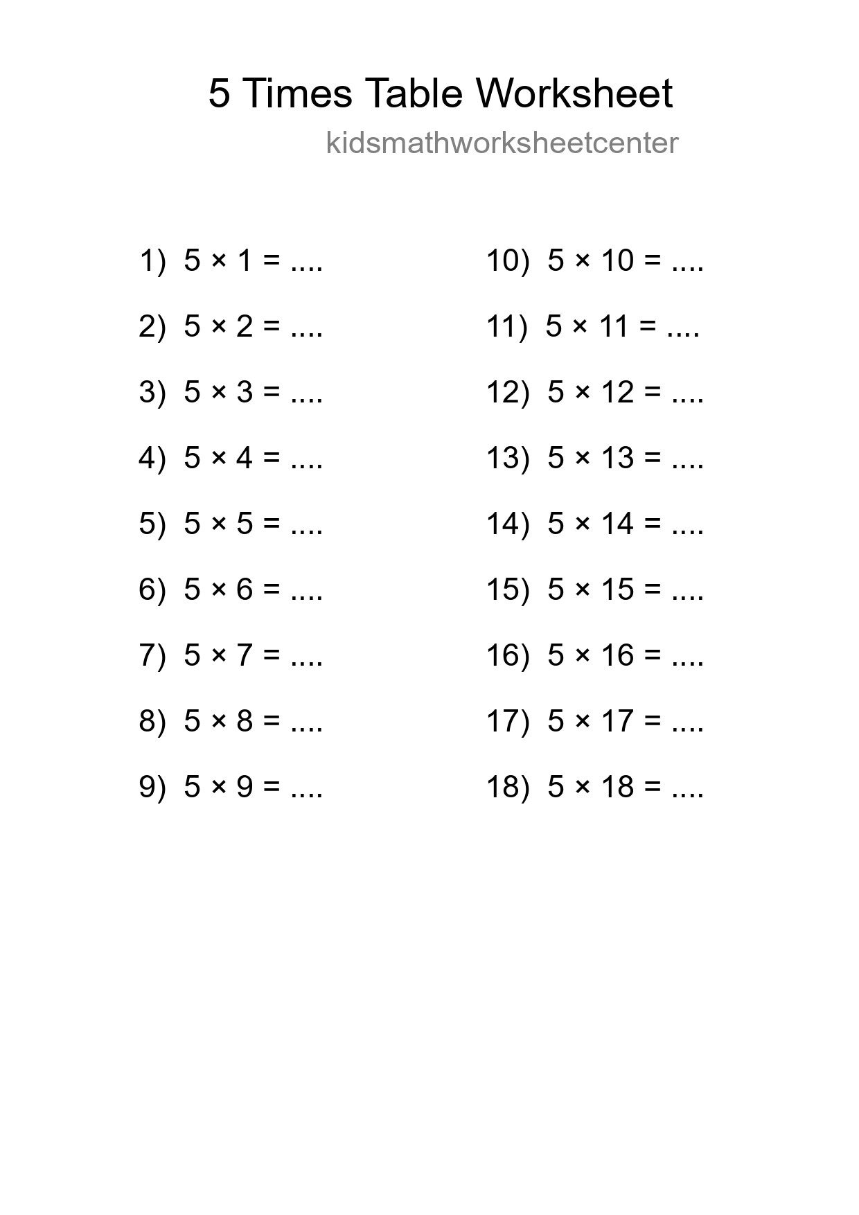 5 Times Table Worksheet For Grade 2 - Part 284
