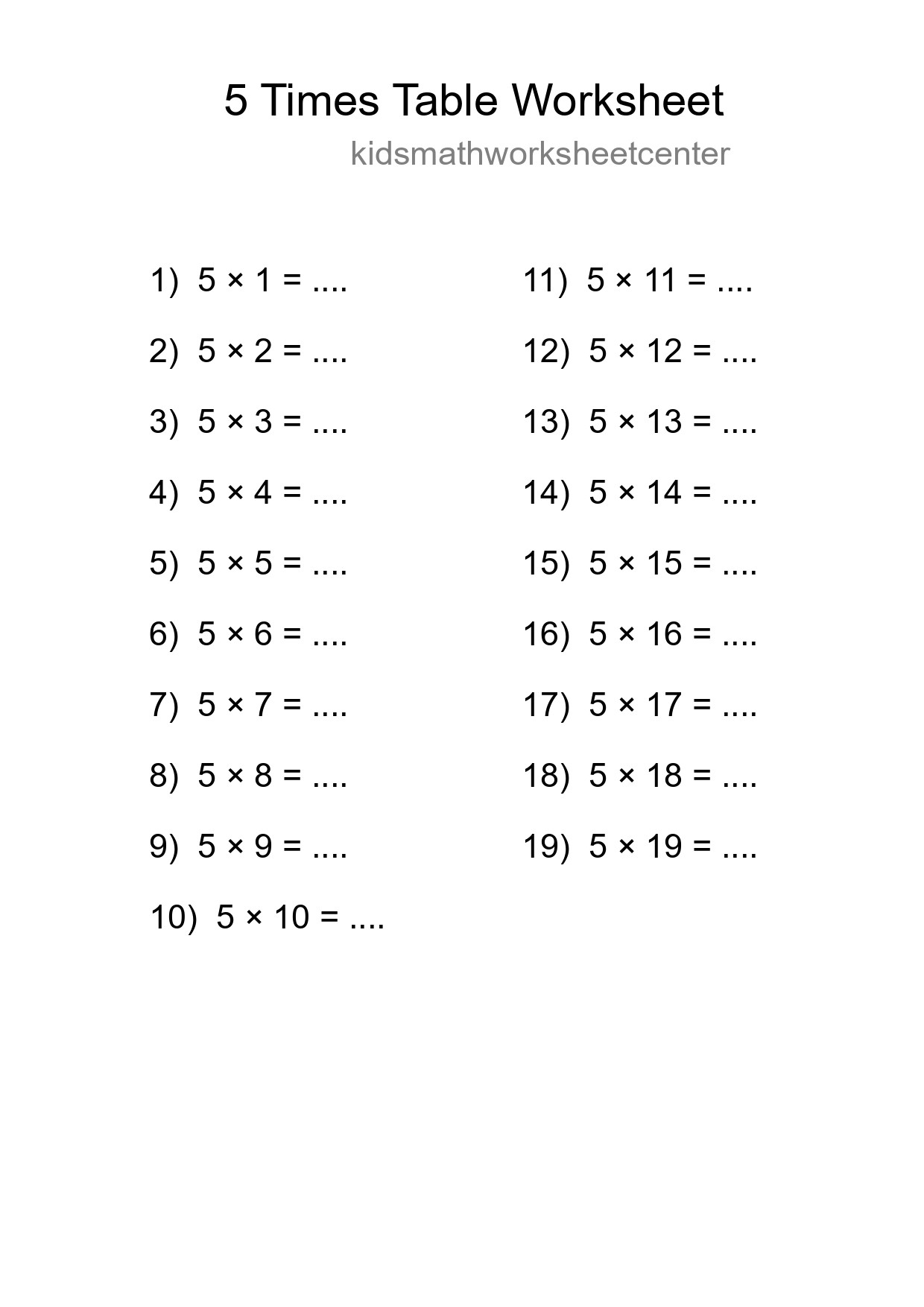 5 Times Table Worksheet For Grade 2 With Answers - Part 185