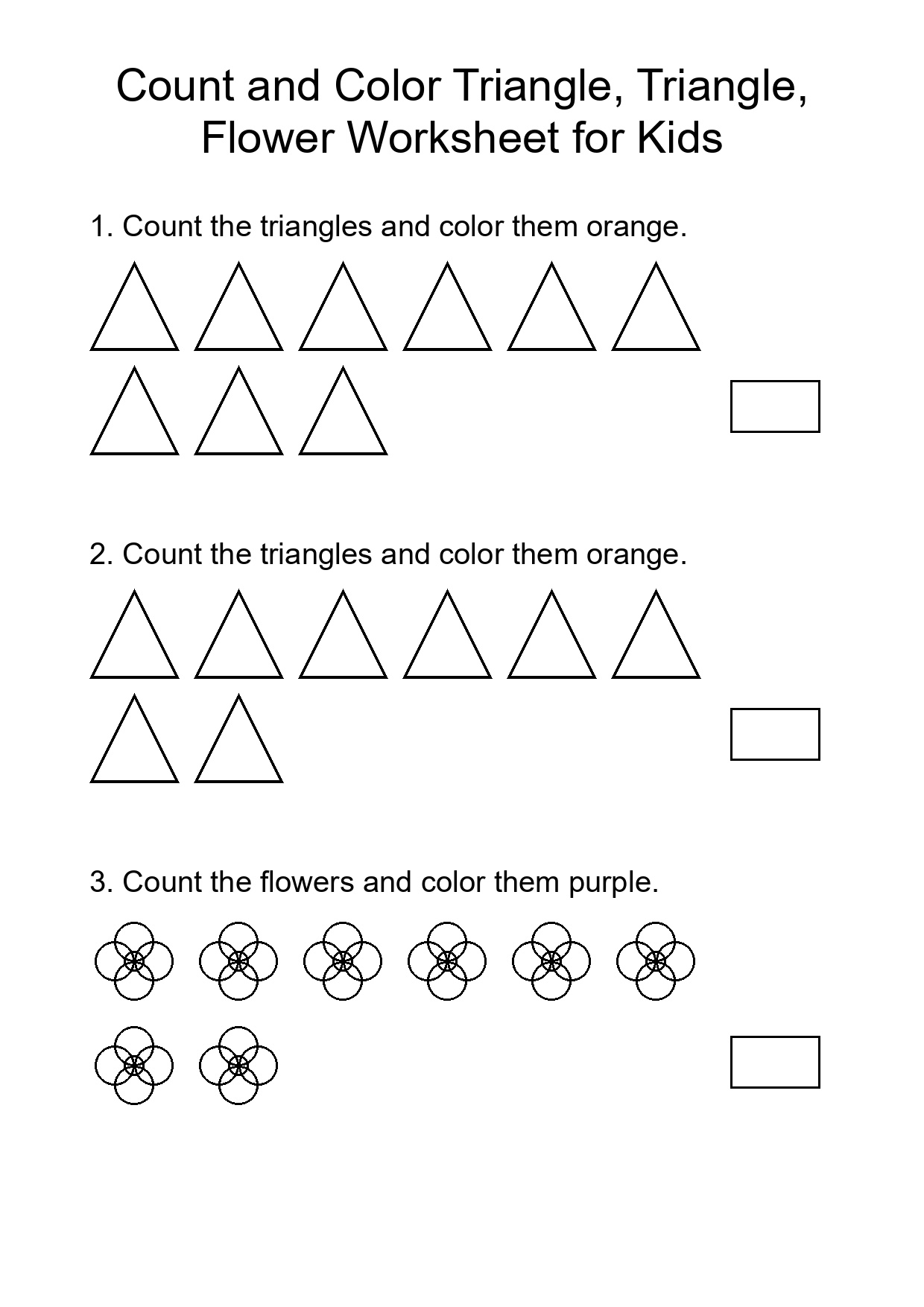 Count and Color Triangle, Triangle, Flower Worksheet for Kids