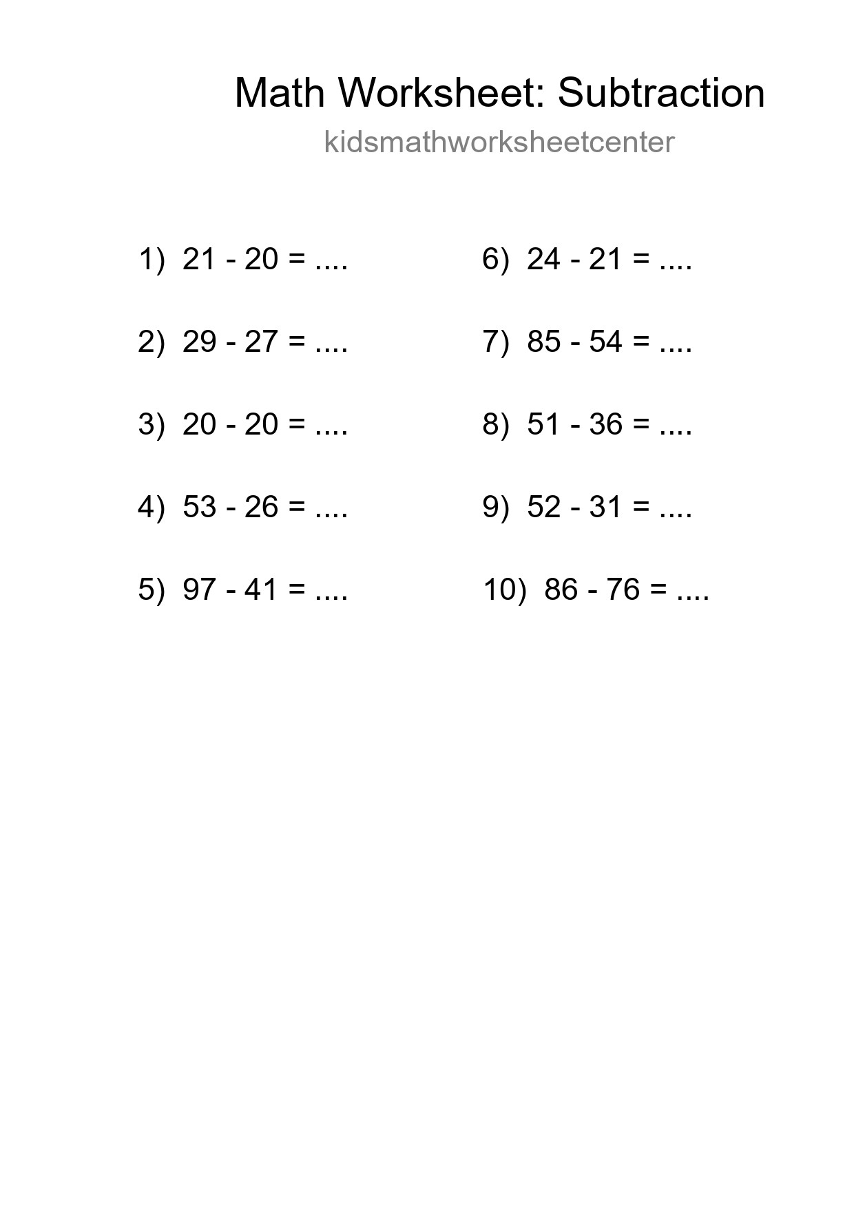 Free 10 Subtraction Math Worksheet For Grade 3 - Part 195
