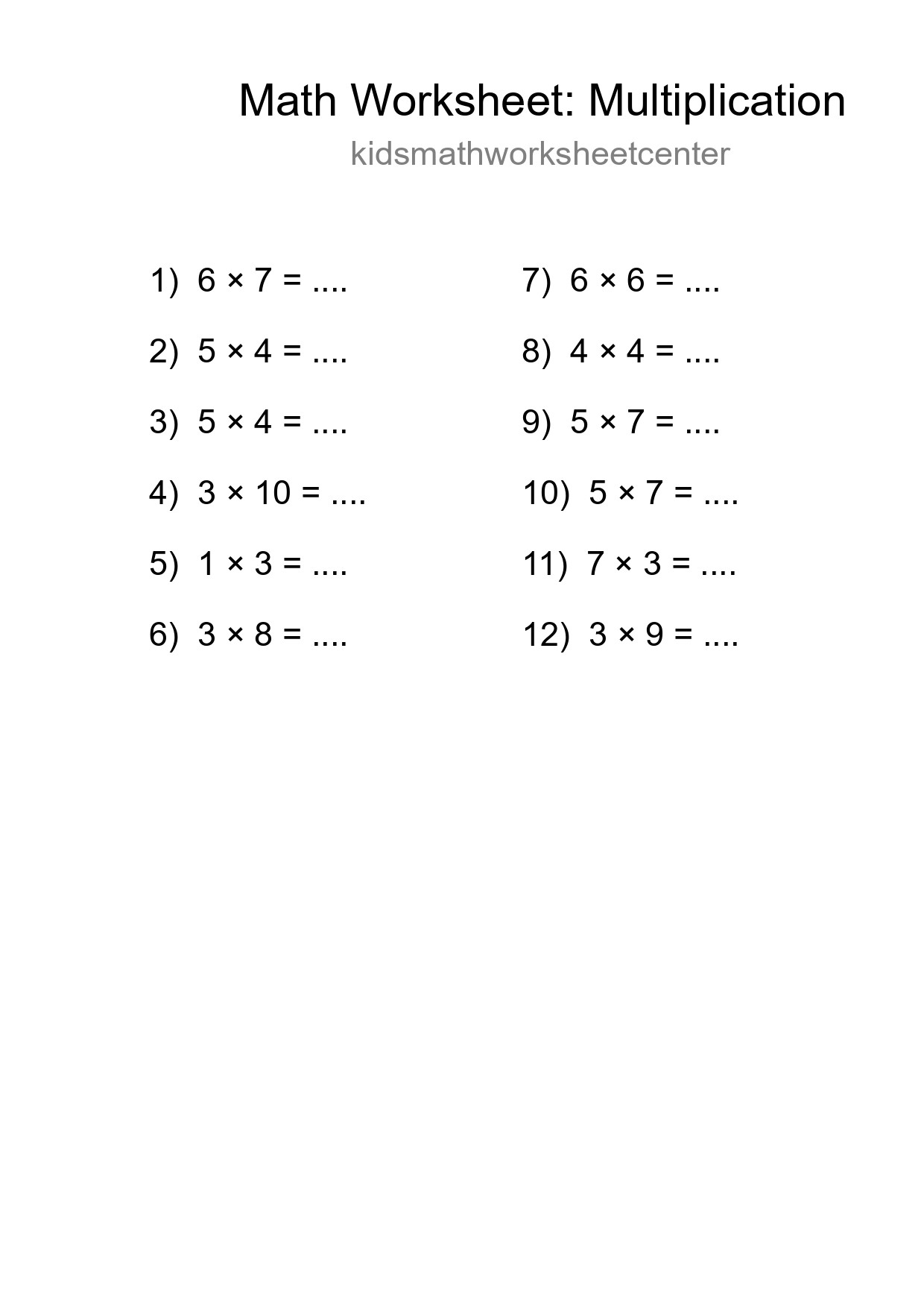 Free 12 Multiplication Math Worksheet For Grade 1 - Part 139