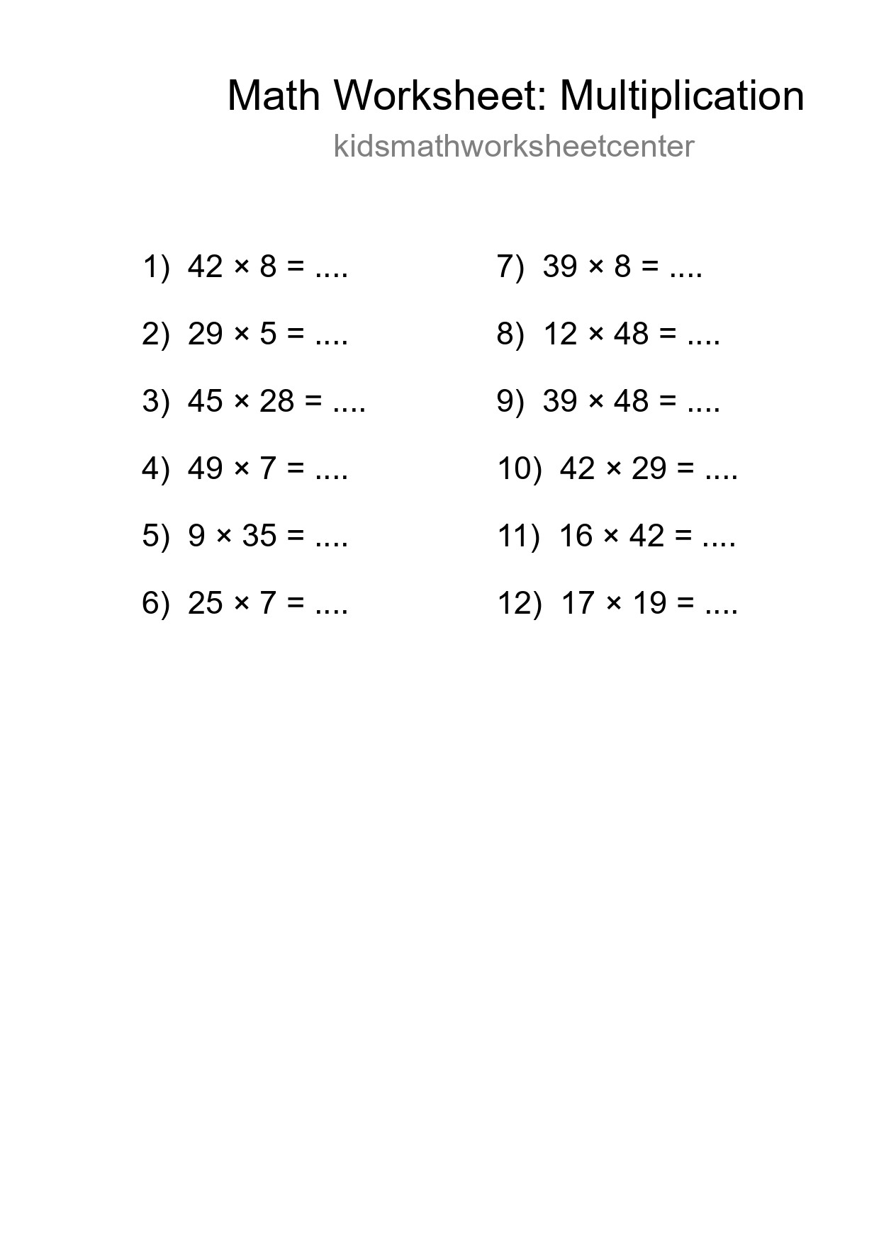 Free 12 Multiplication Math Worksheet For Grade 2 With Answers - Part 194