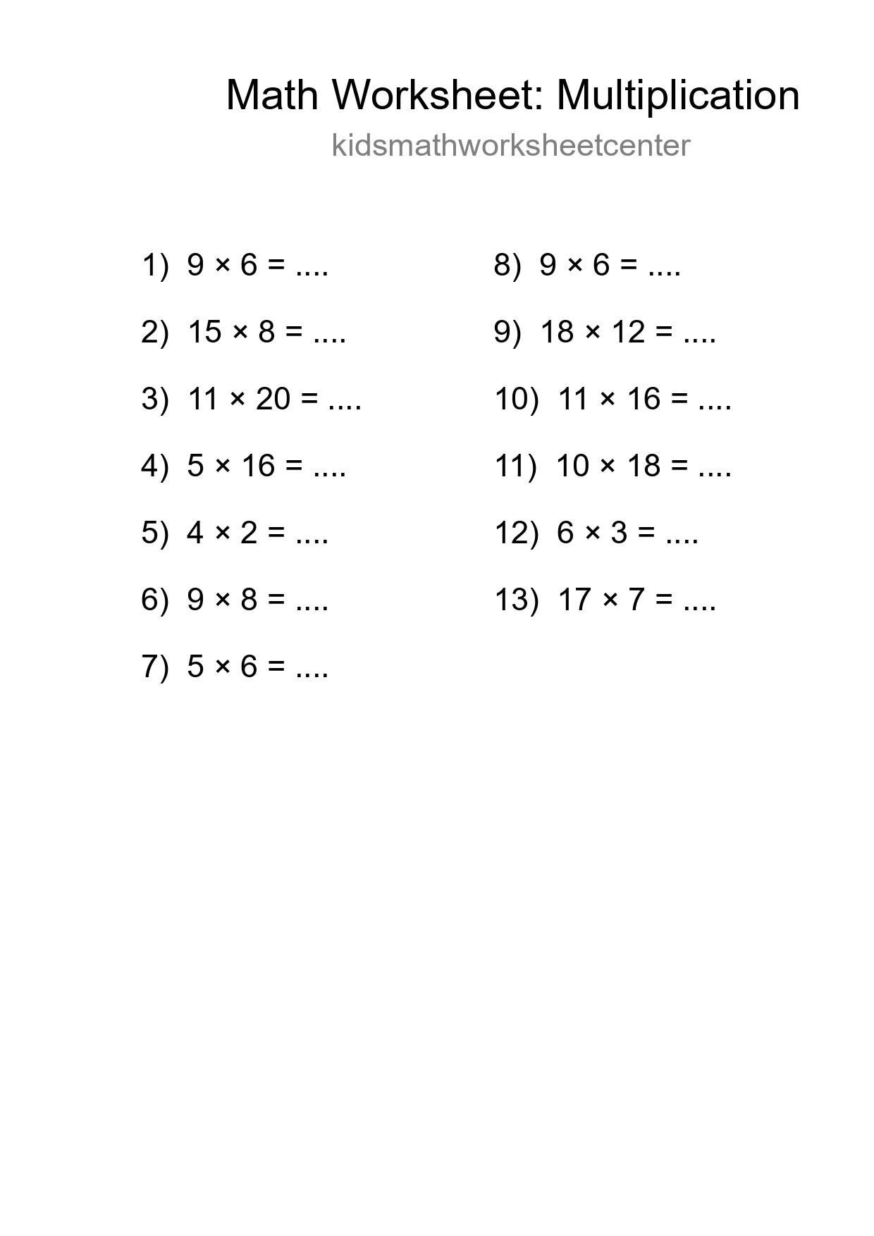 Free 13 Multiplication Math Worksheet For Grade 2 With Answers - Part 161