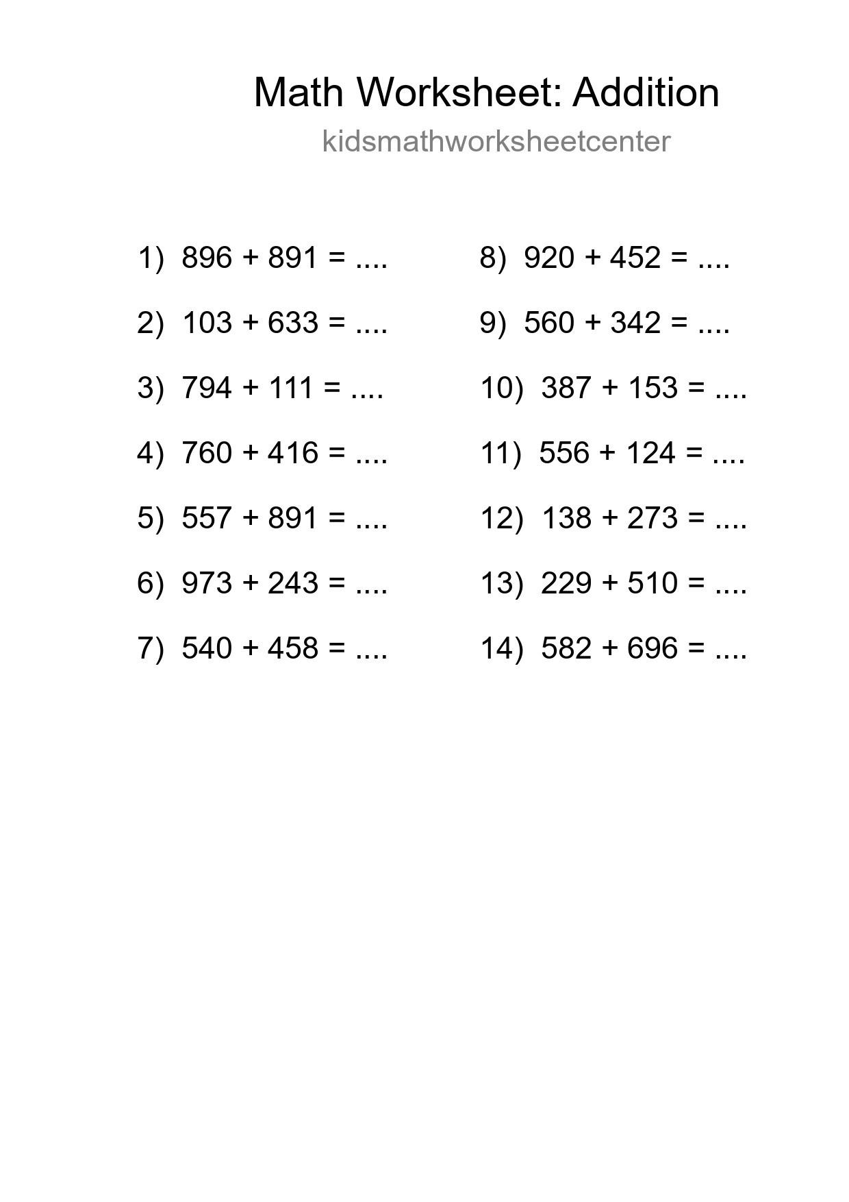 Free 14 Addition Math Worksheet For Grade 5 - Part 210