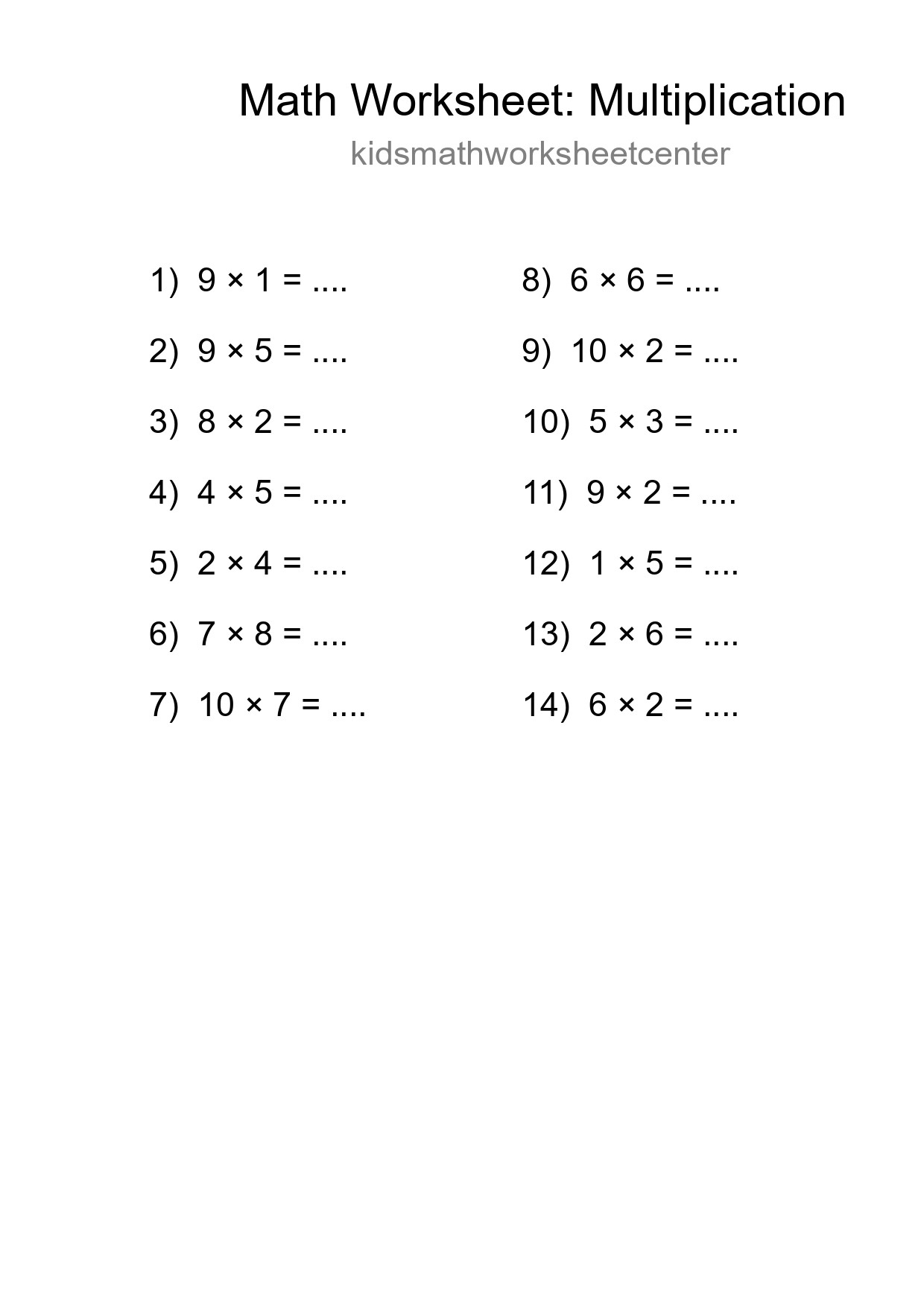 Free 14 Multiplication Math Worksheet For Grade 1 - Part 7