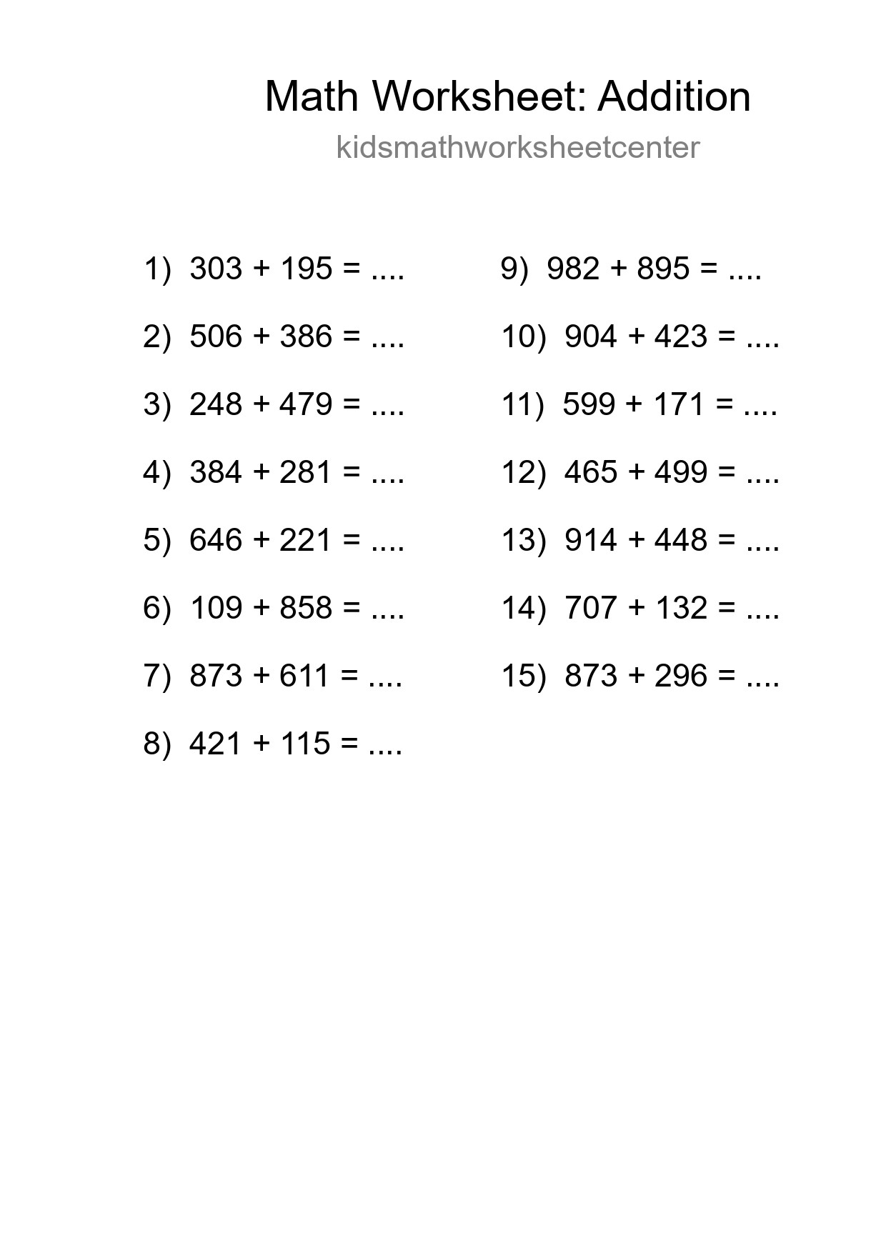 Free 15 Addition Math Worksheet For Grade 5 - Part 188