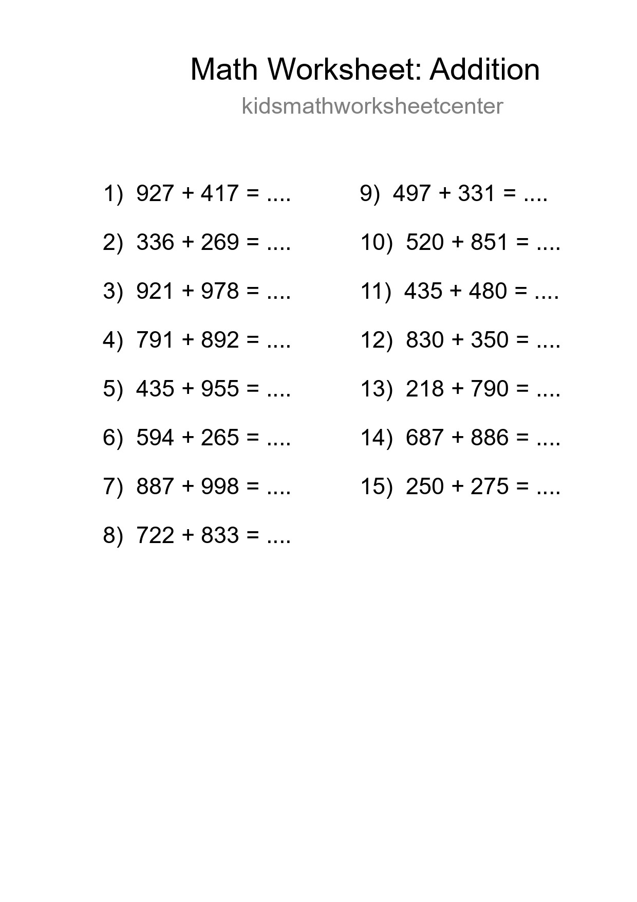 Free 15 Addition Math Worksheet For Grade 5 With Answers - Part 254
