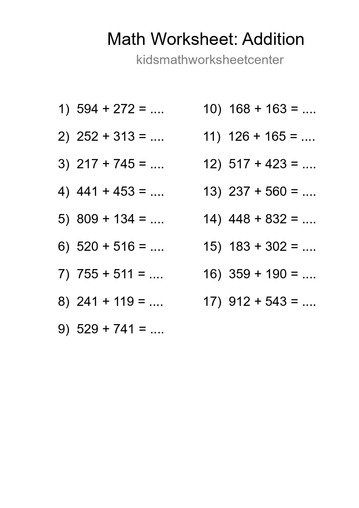 Free 17 Addition Math Worksheet For Grade 5 - Part 276
