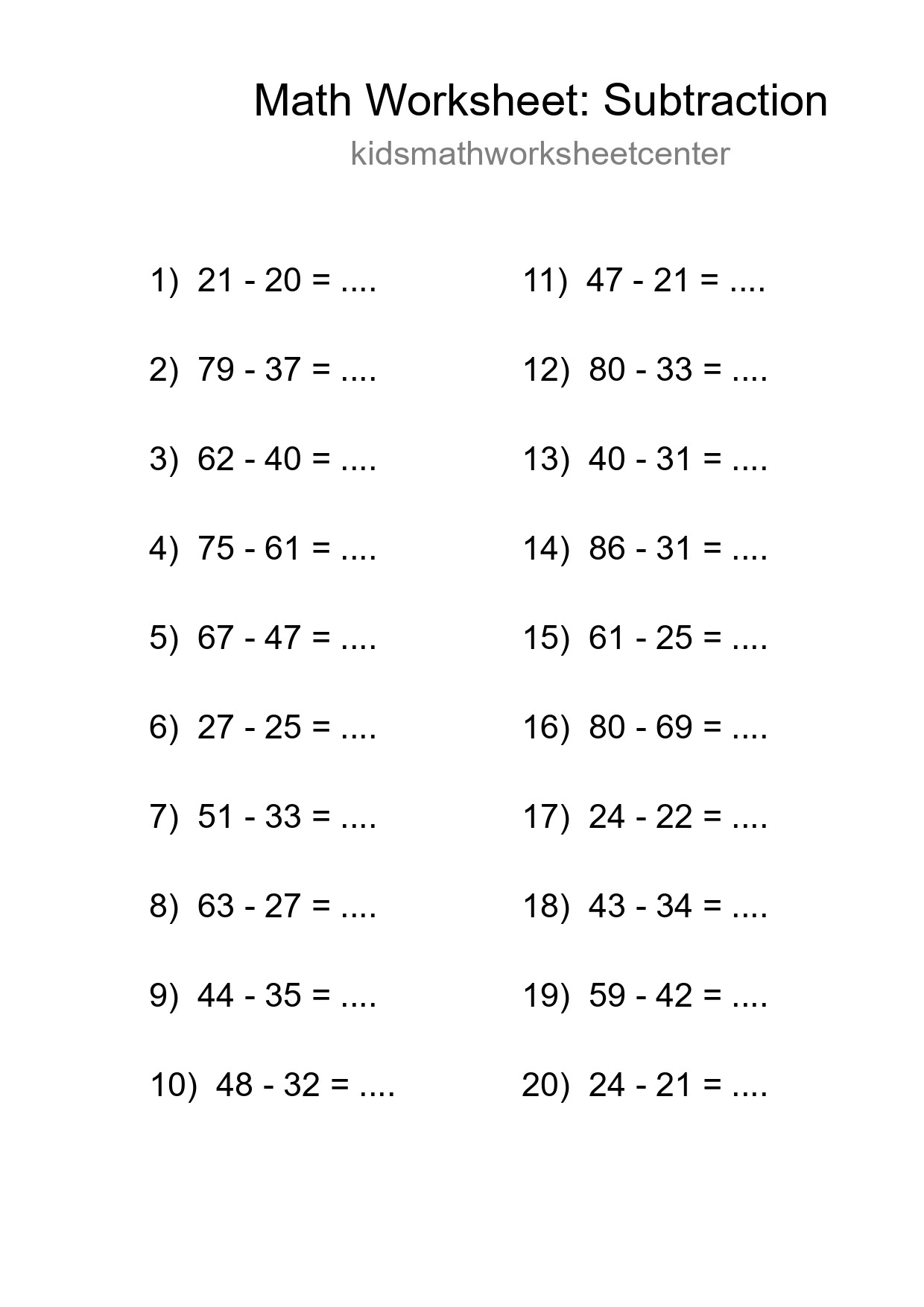 Free 20 Subtraction Math Worksheet For Grade 3 With Answers - Part 118