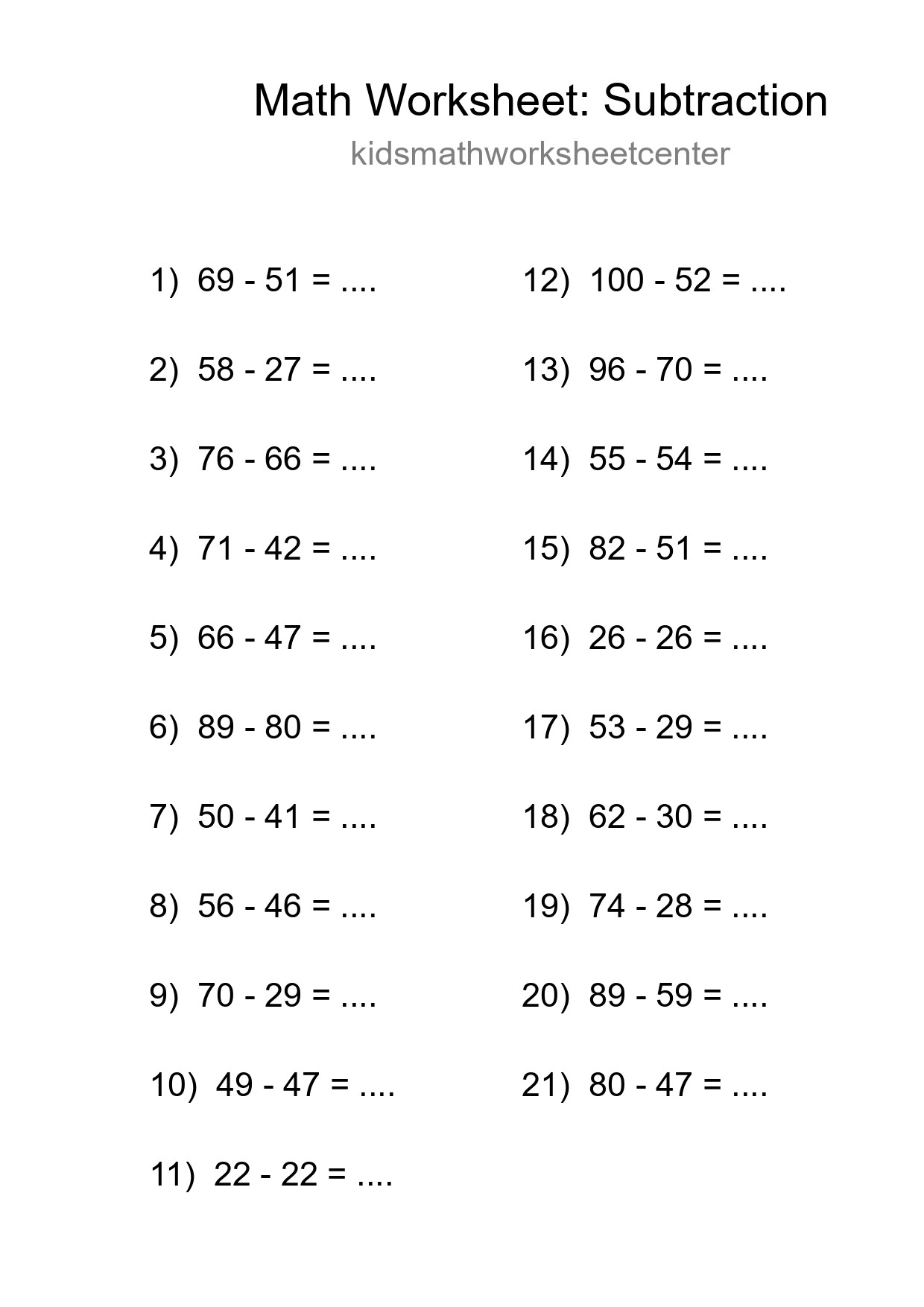 Free 21 Subtraction Math Worksheet For Grade 3 With Answers - Part 52