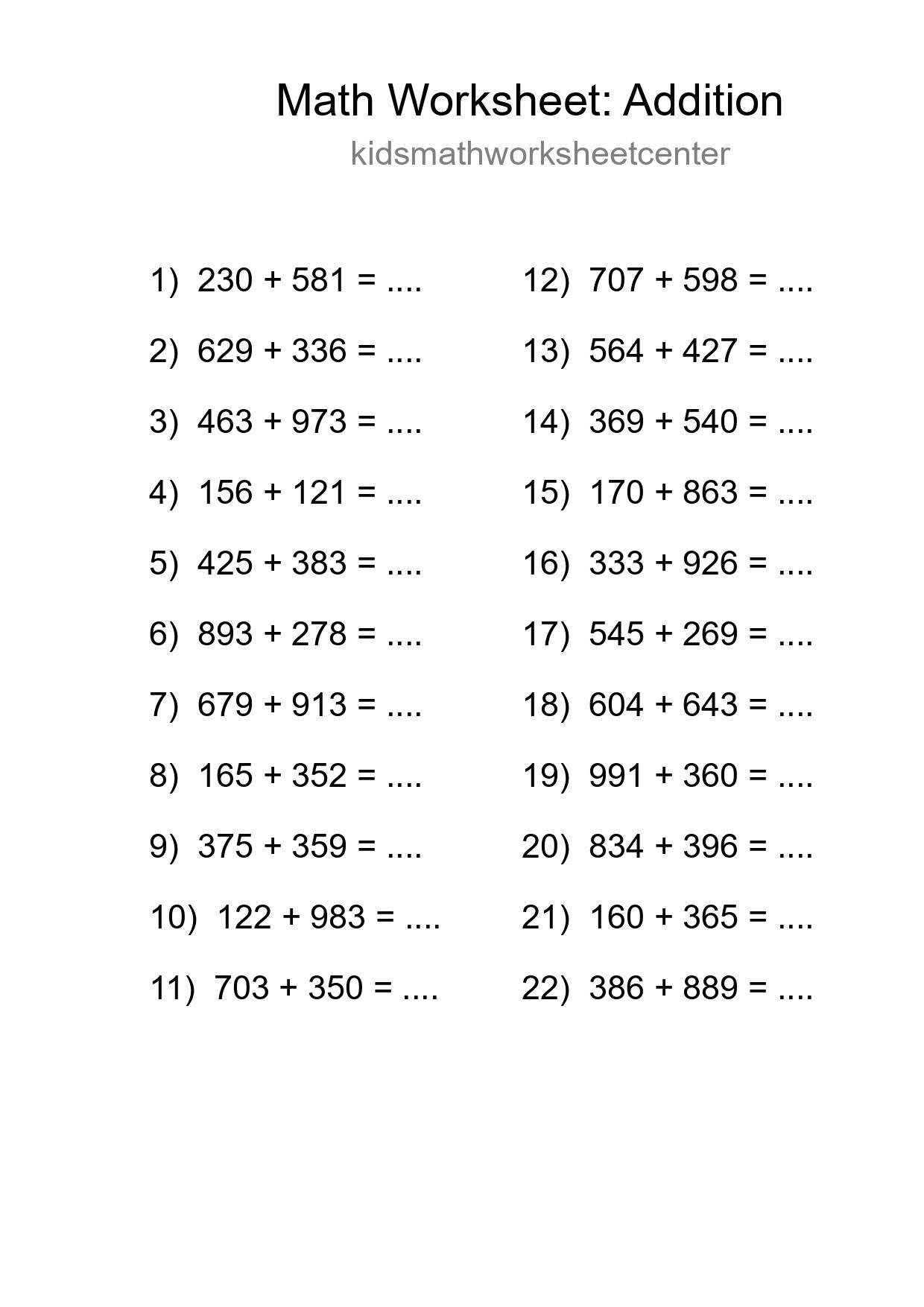 Free 22 Addition Math Worksheet For Grade 5 - Part 122