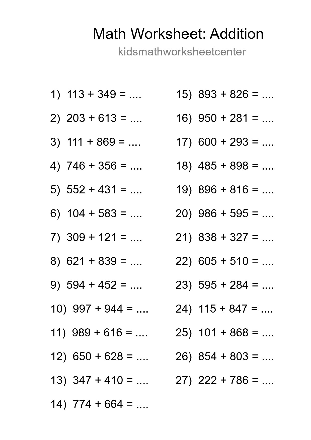 Free 27 Addition Math Worksheet For Grade 5 - Part 89