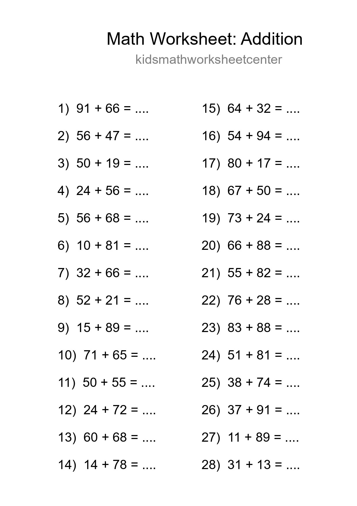 Free 28 Addition Math Worksheet For Grade 3 - Part 45