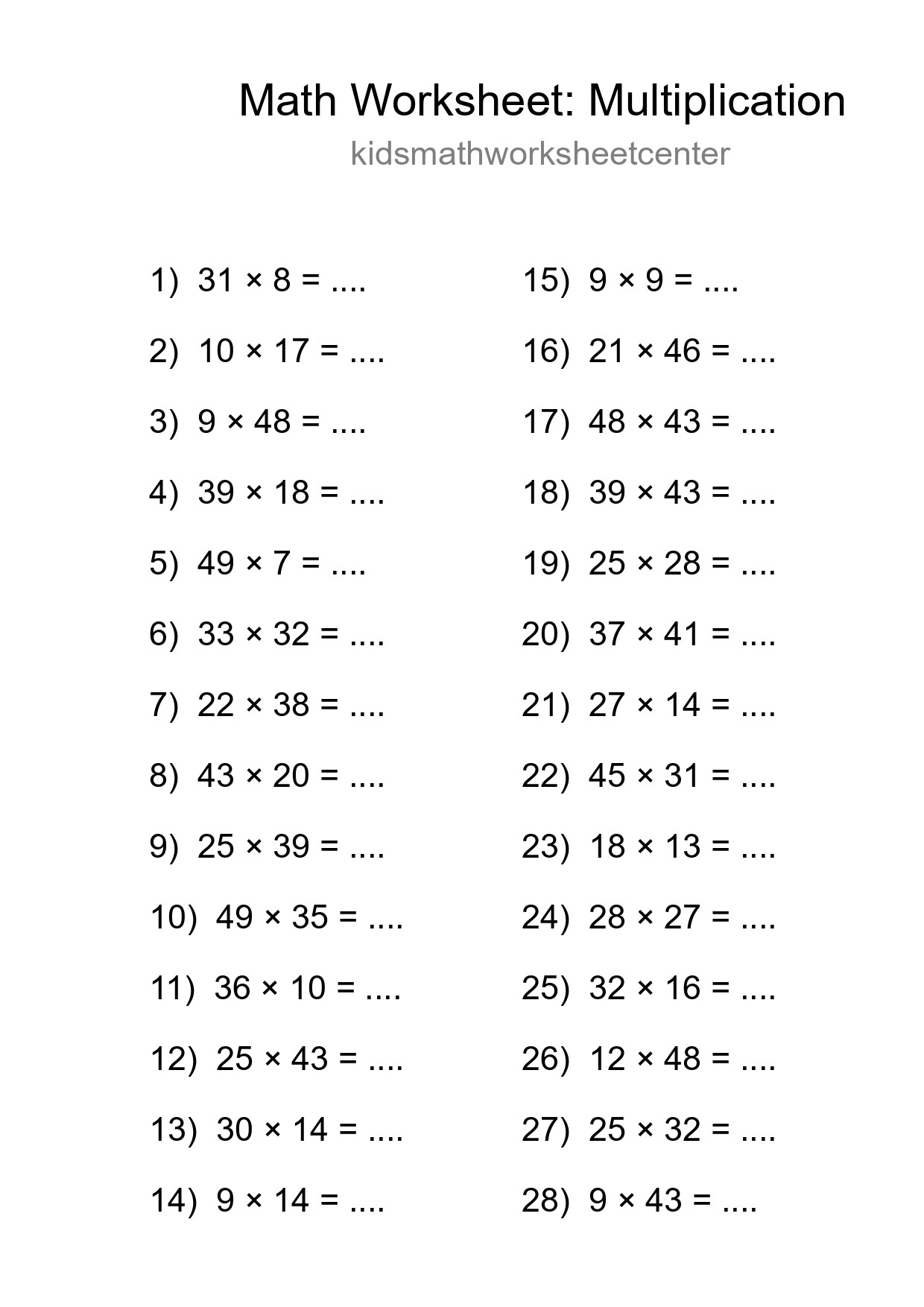 Free 28 Multiplication Math Worksheet For Grade 2 - Part 183