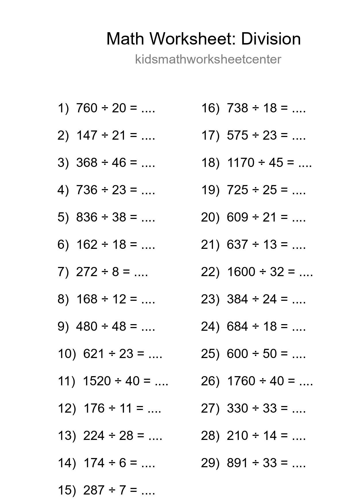 Free 29 Division Math Worksheet For Grade 2 With Answers - Part 103
