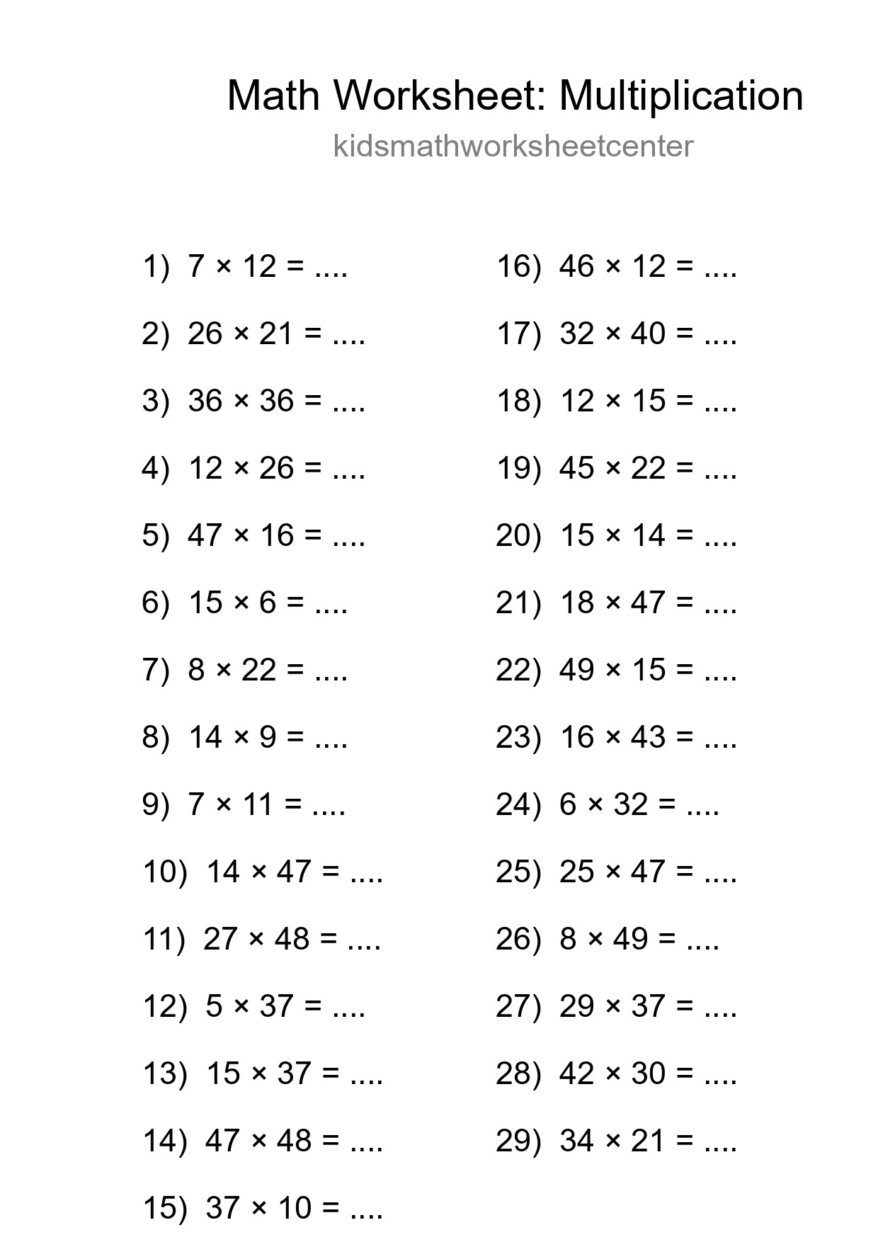 Free 29 Multiplication Math Worksheet For Grade 2 - Part 260