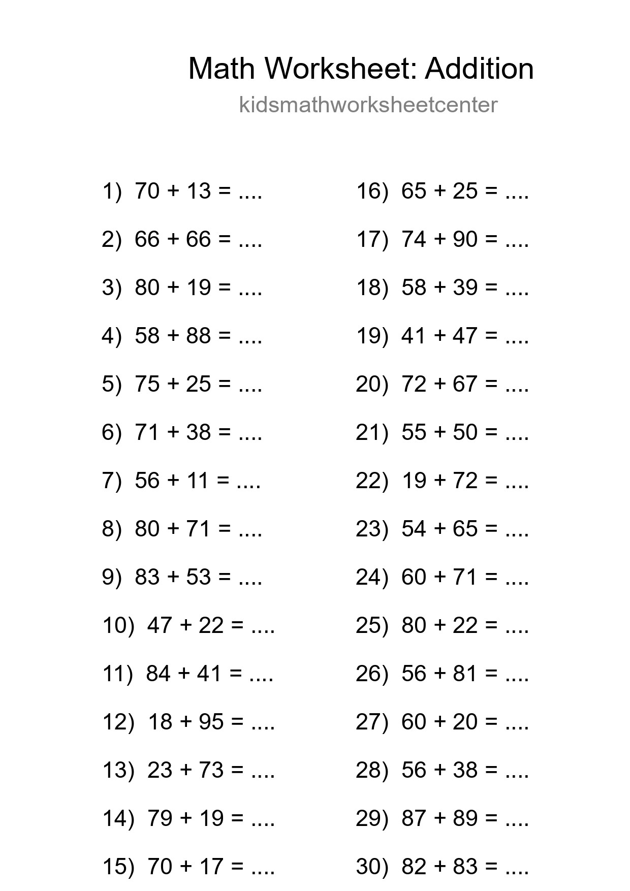 Free 30 Addition Math Worksheet For Grade 3 With Answers - Part 155