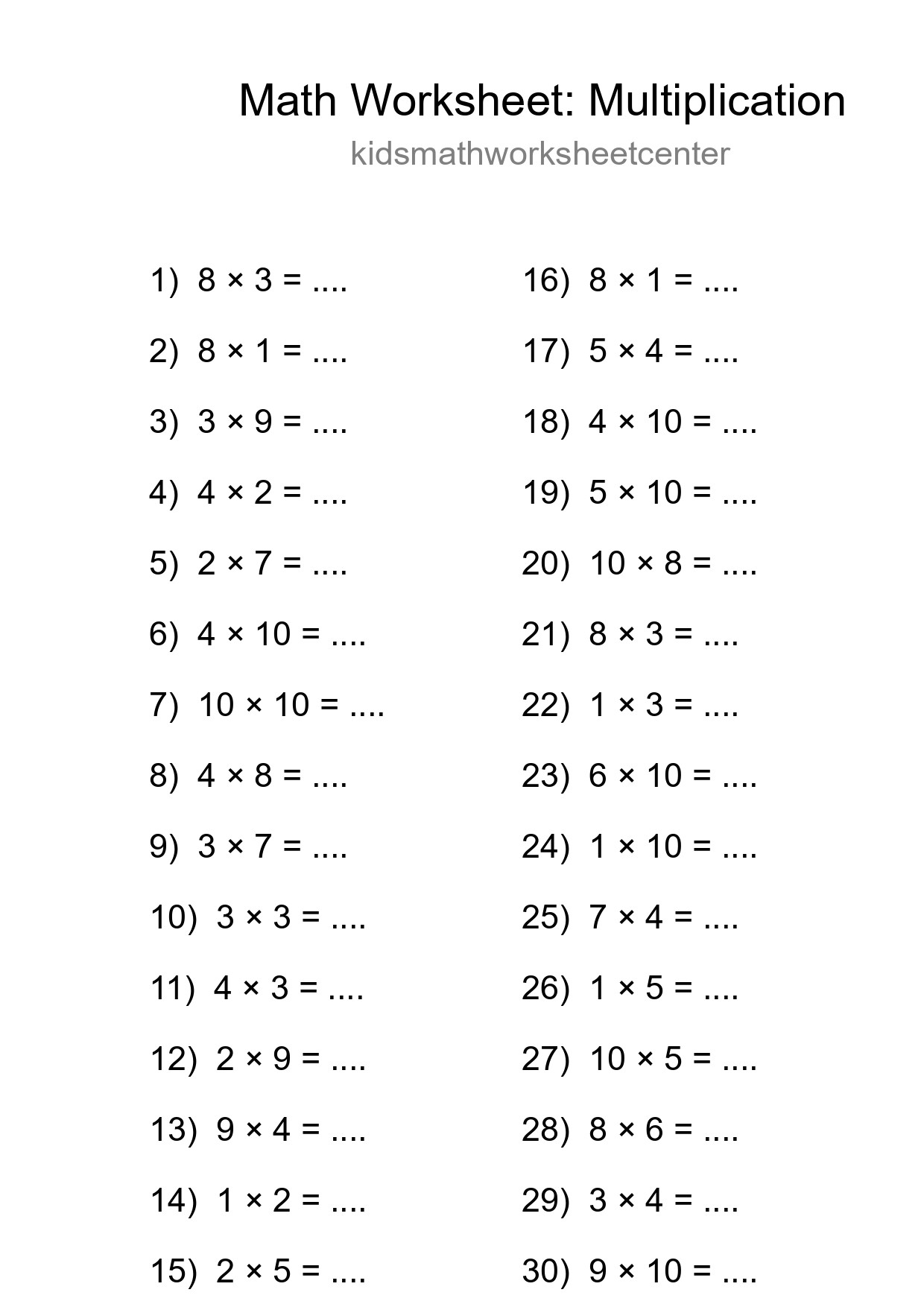Free 30 Multiplication Math Worksheet For Grade 1 - Part 106