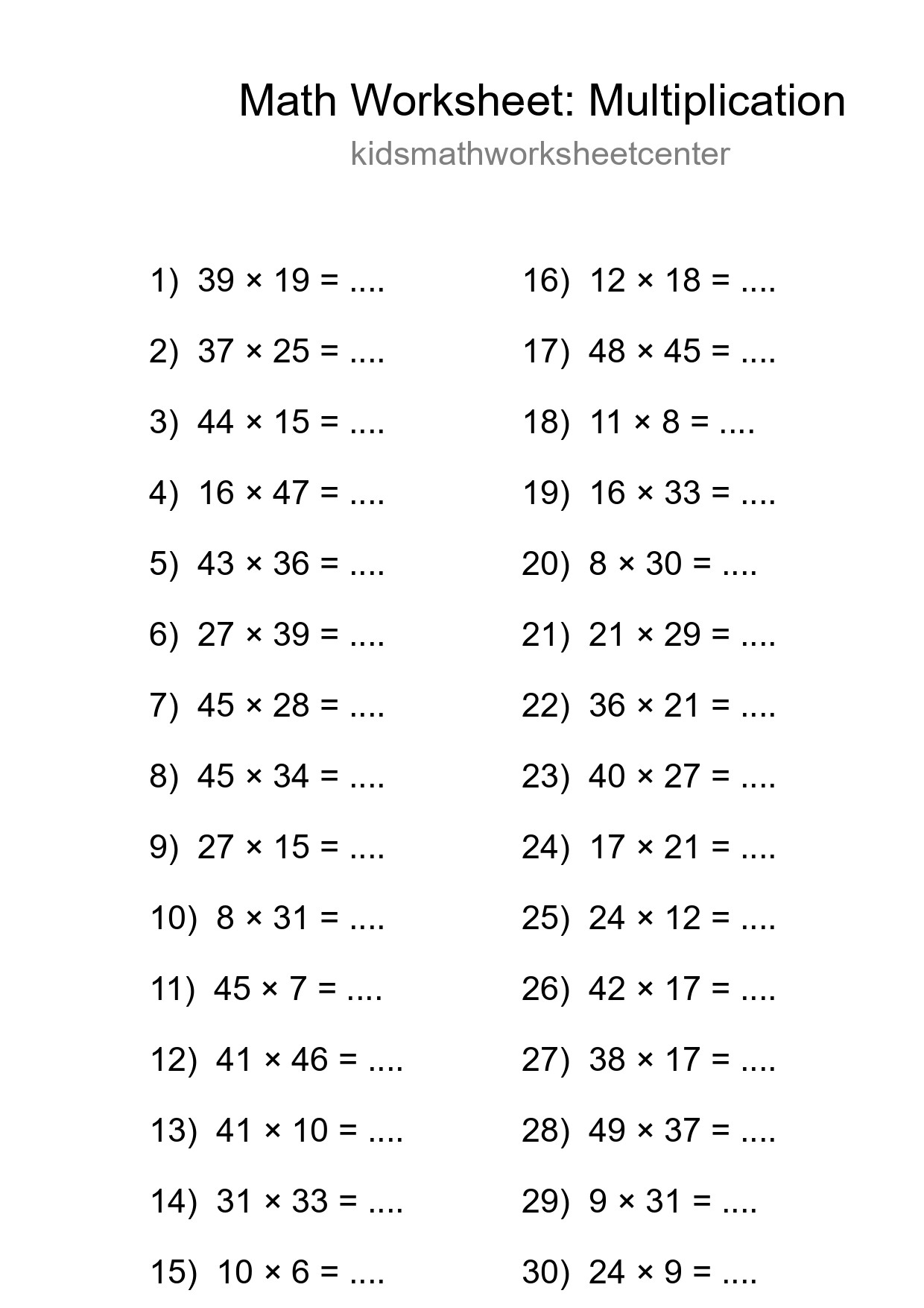 Free 30 Multiplication Math Worksheet For Grade 2 With Answers - Part 172