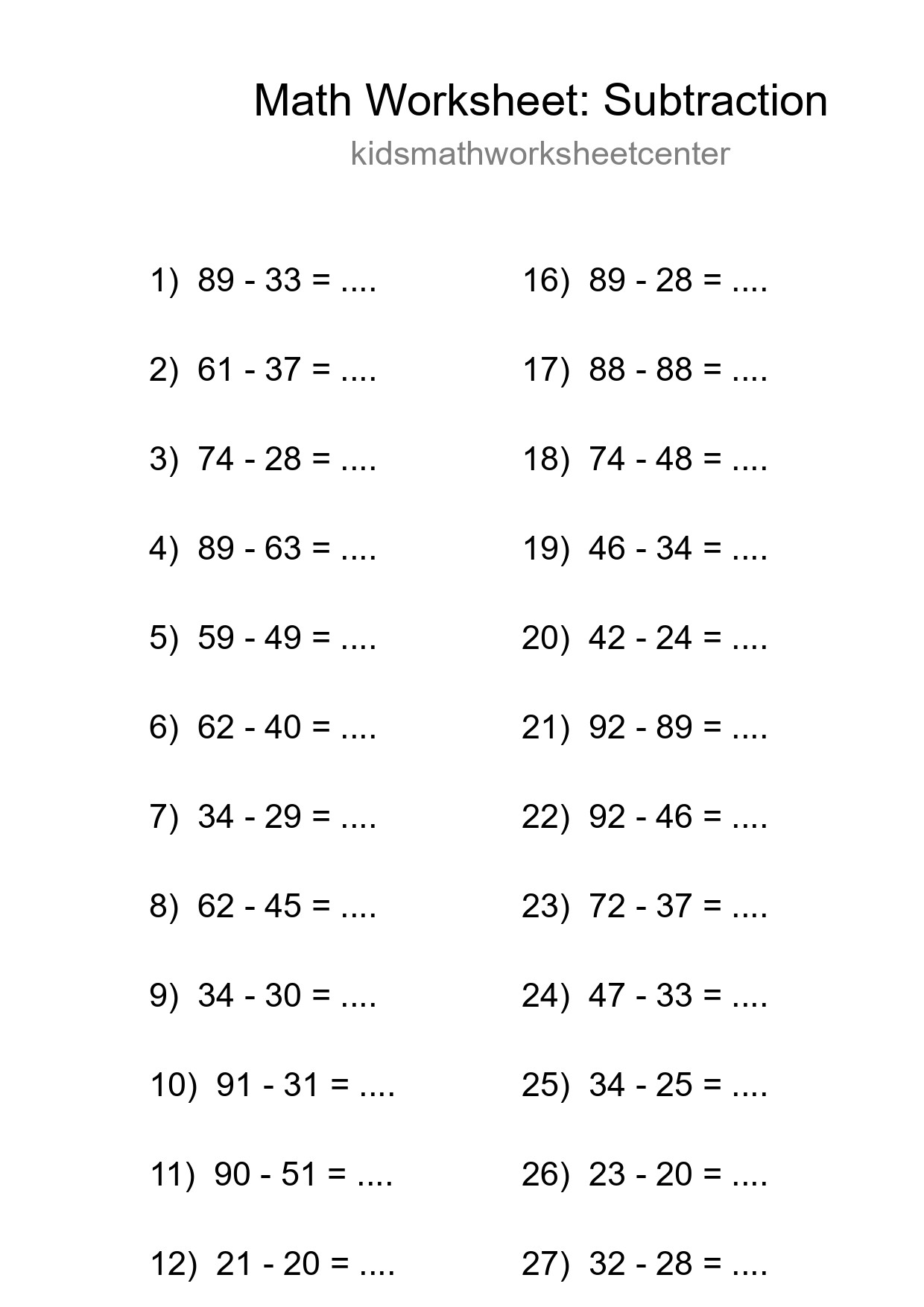 Free 30 Subtraction Math Worksheet For Grade 3 - Part 272