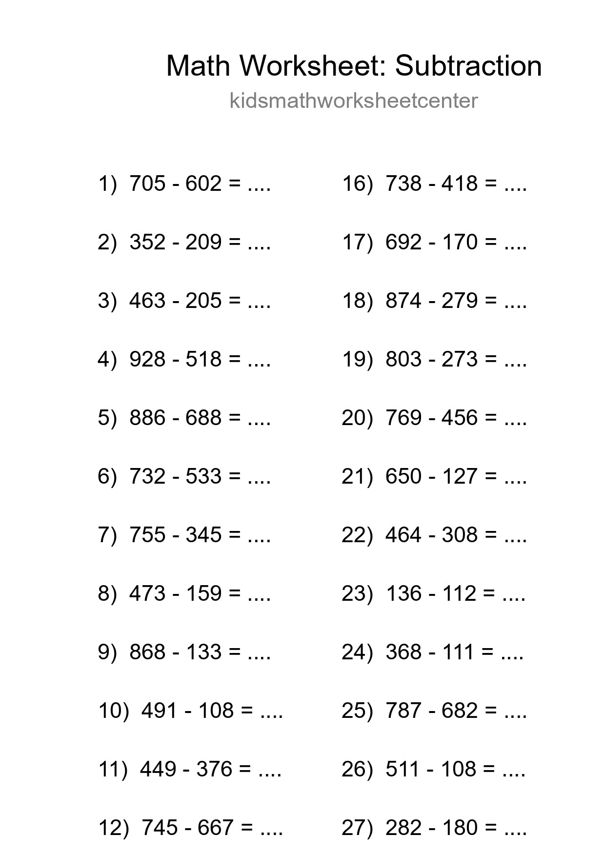 Free 30 Subtraction Math Worksheet For Grade 5 - Part 283