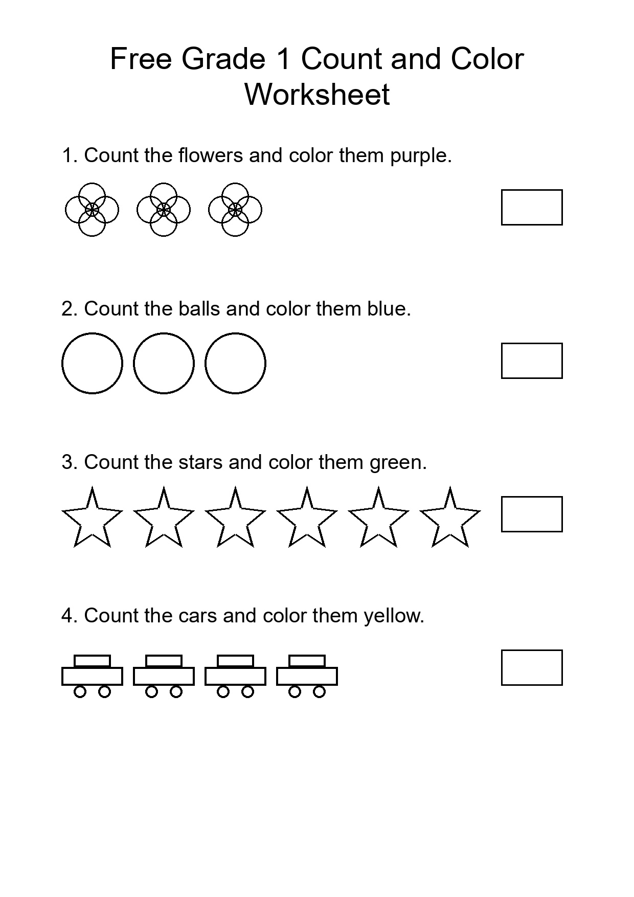 Free Grade 1 Count and Color Worksheet