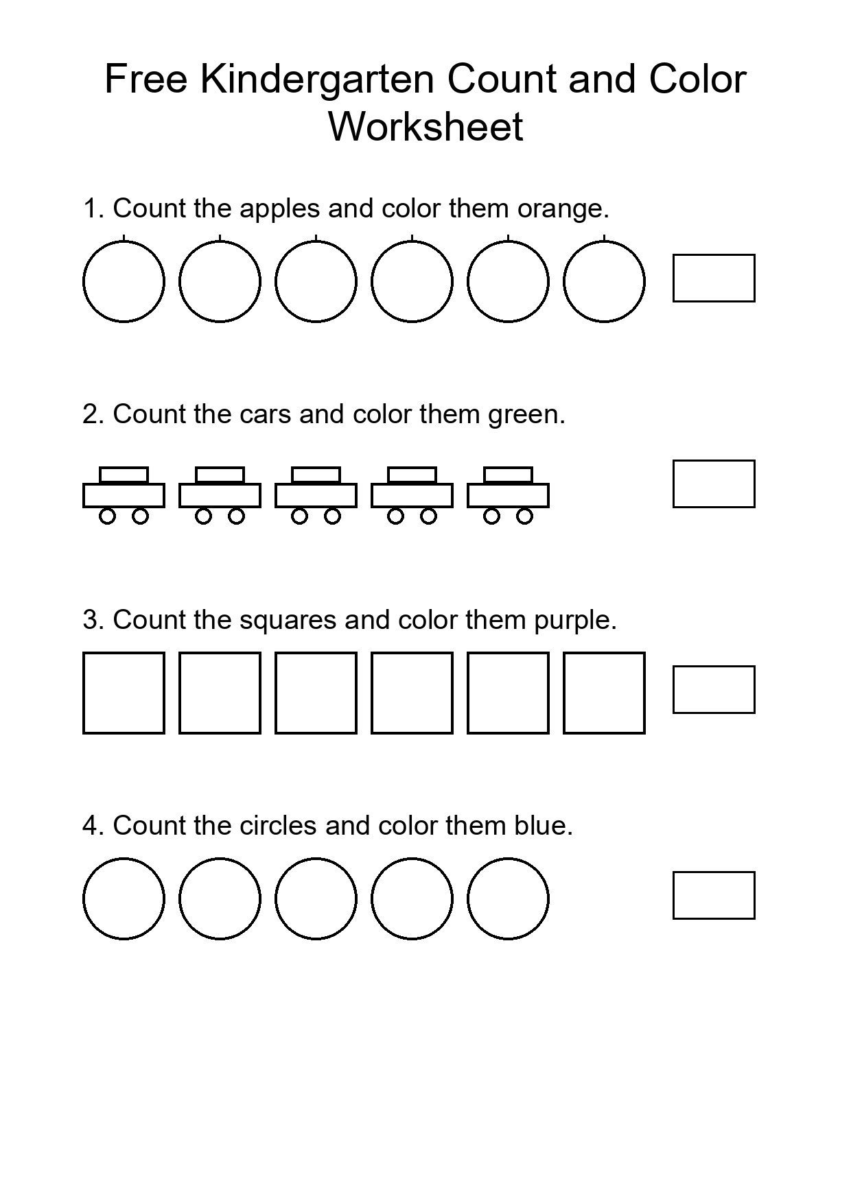 Free Kindergarten Count and Color Worksheet