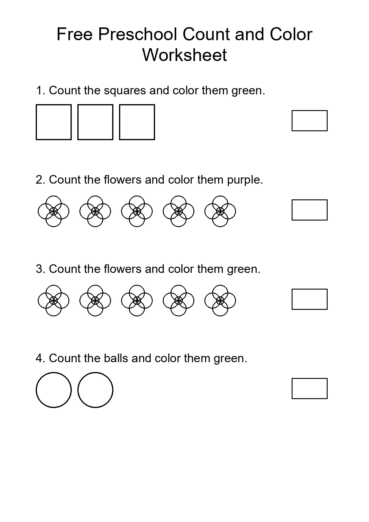 Free Preschool Count and Color Worksheet