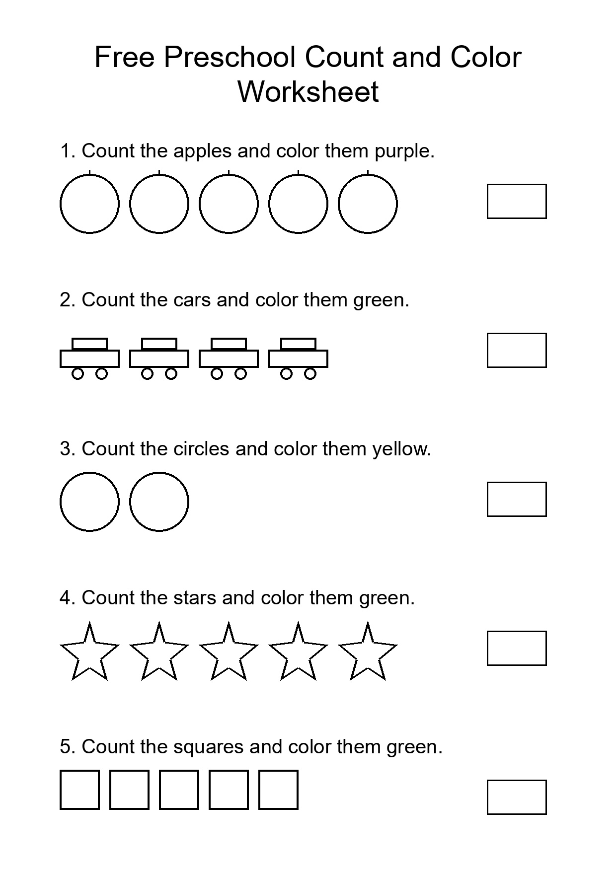 Free Preschool Count and Color Worksheet