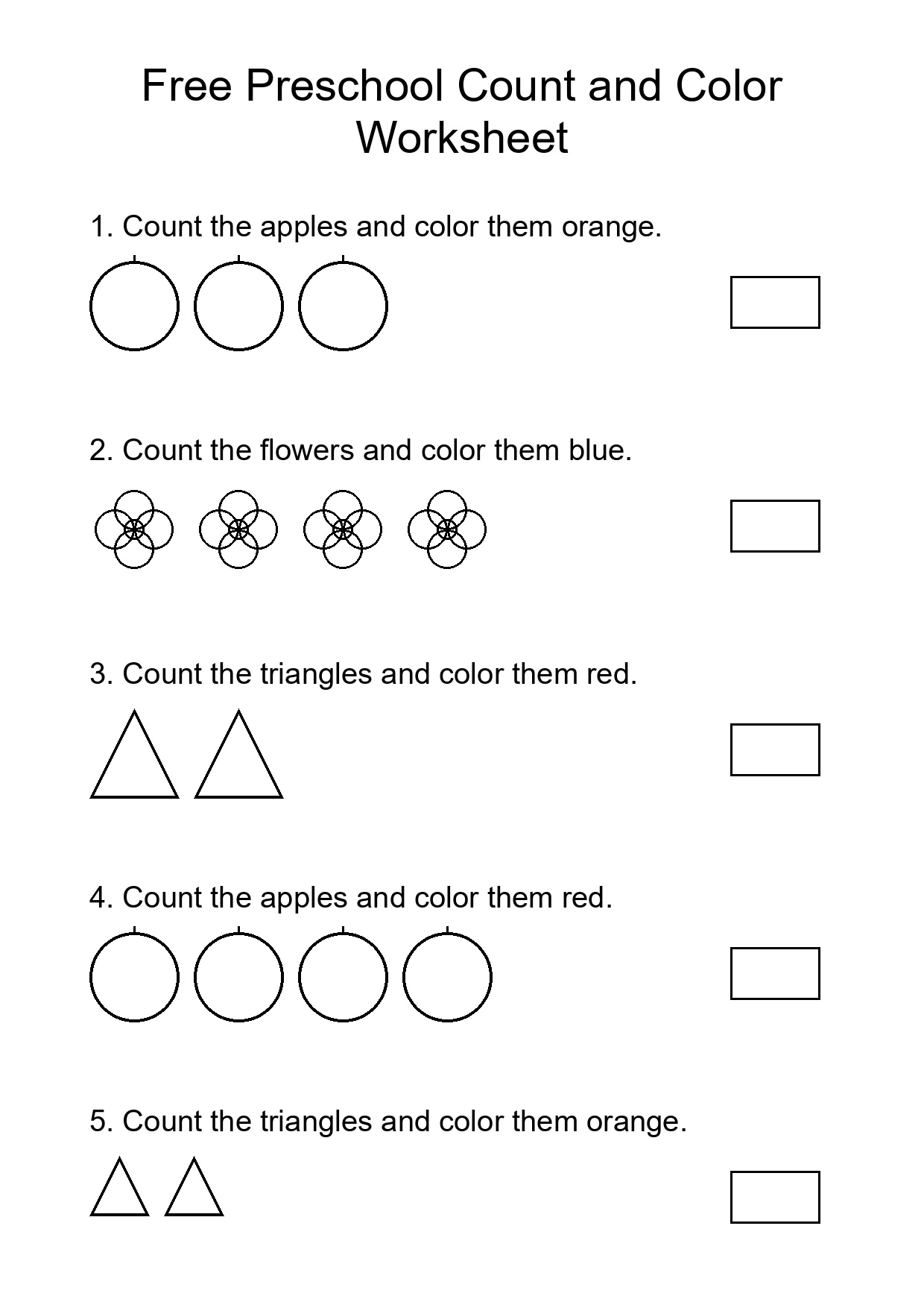 Free Preschool Count and Color Worksheet