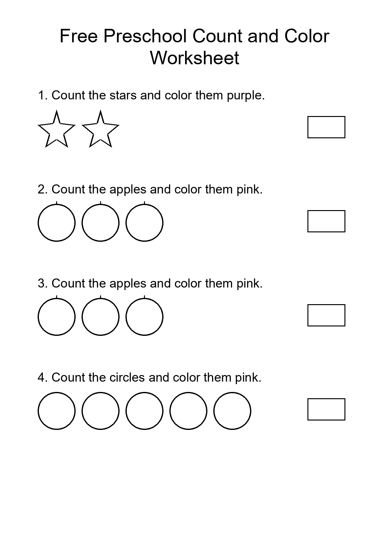Free Preschool Count and Color Worksheet