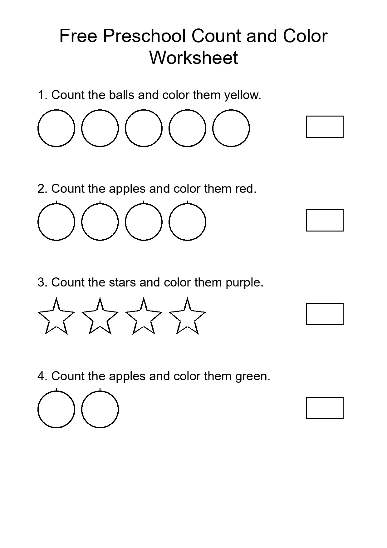 Free Preschool Count and Color Worksheet