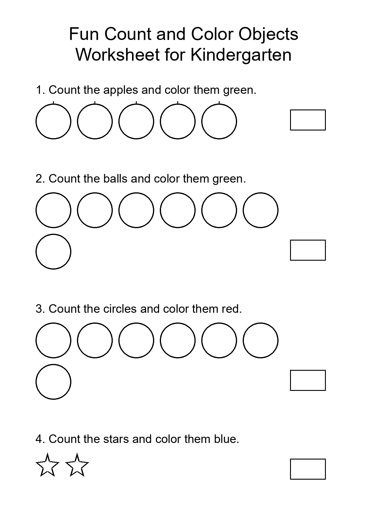 Fun Count and Color Objects Worksheet for Kindergarten