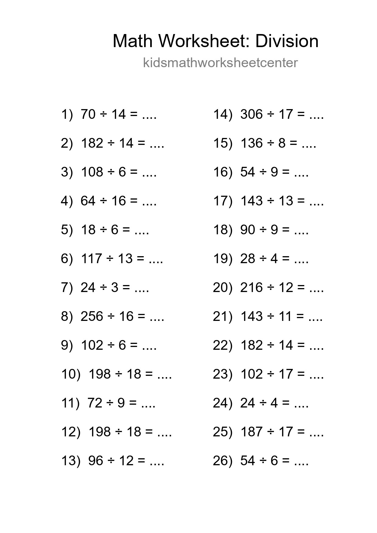 Grade 2 Division Practice Worksheet (26 Problems) - Part 191