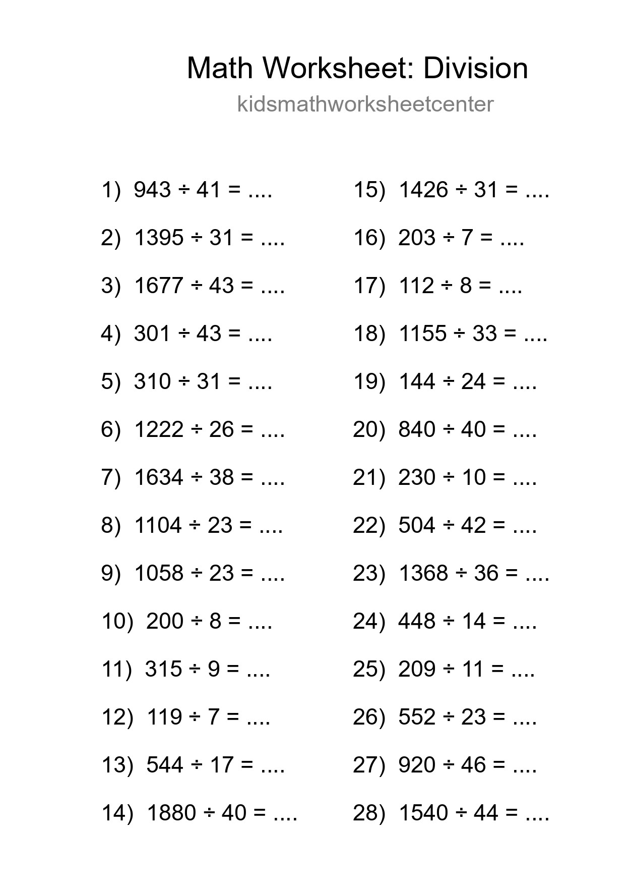 Grade 2 Division Practice Worksheet (28 Problems) - Part 114