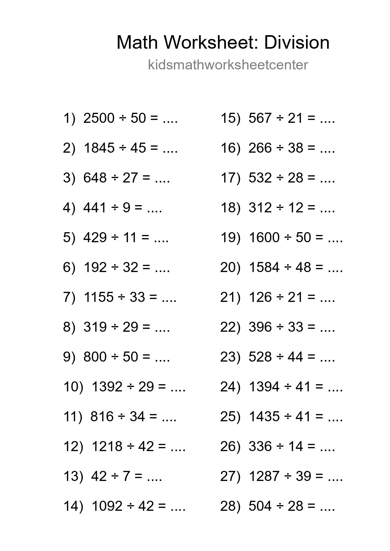 Grade 2 Division Practice Worksheet (28 Problems) - Part 48