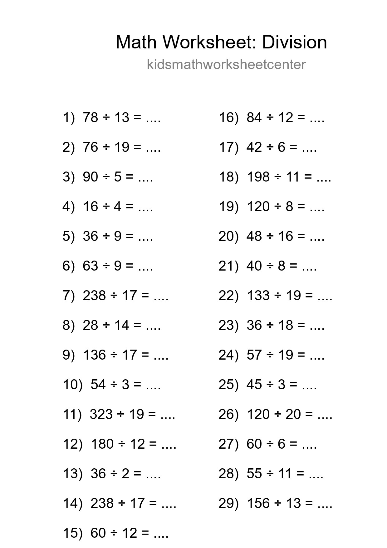 Grade 2 Division Practice Worksheet (29 Problems) - Part 180