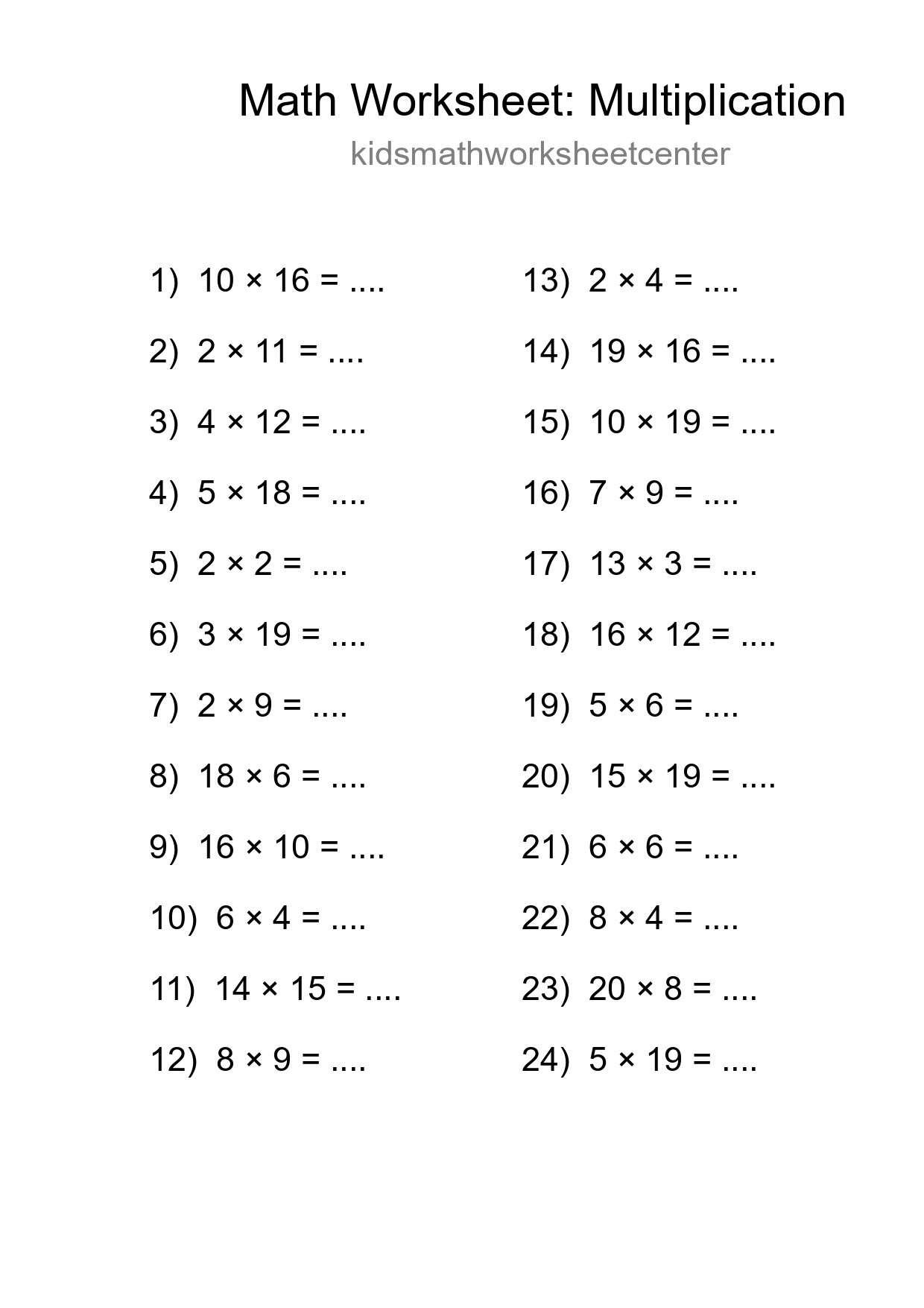 Grade 2 Multiplication Practice Worksheet (24 Problems) - Part 271