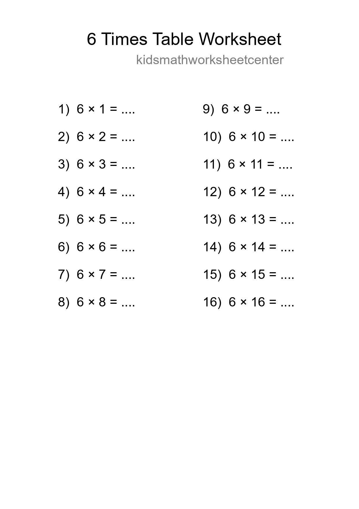 Grade 3 Multiplication Table 6 Practice - Part 141