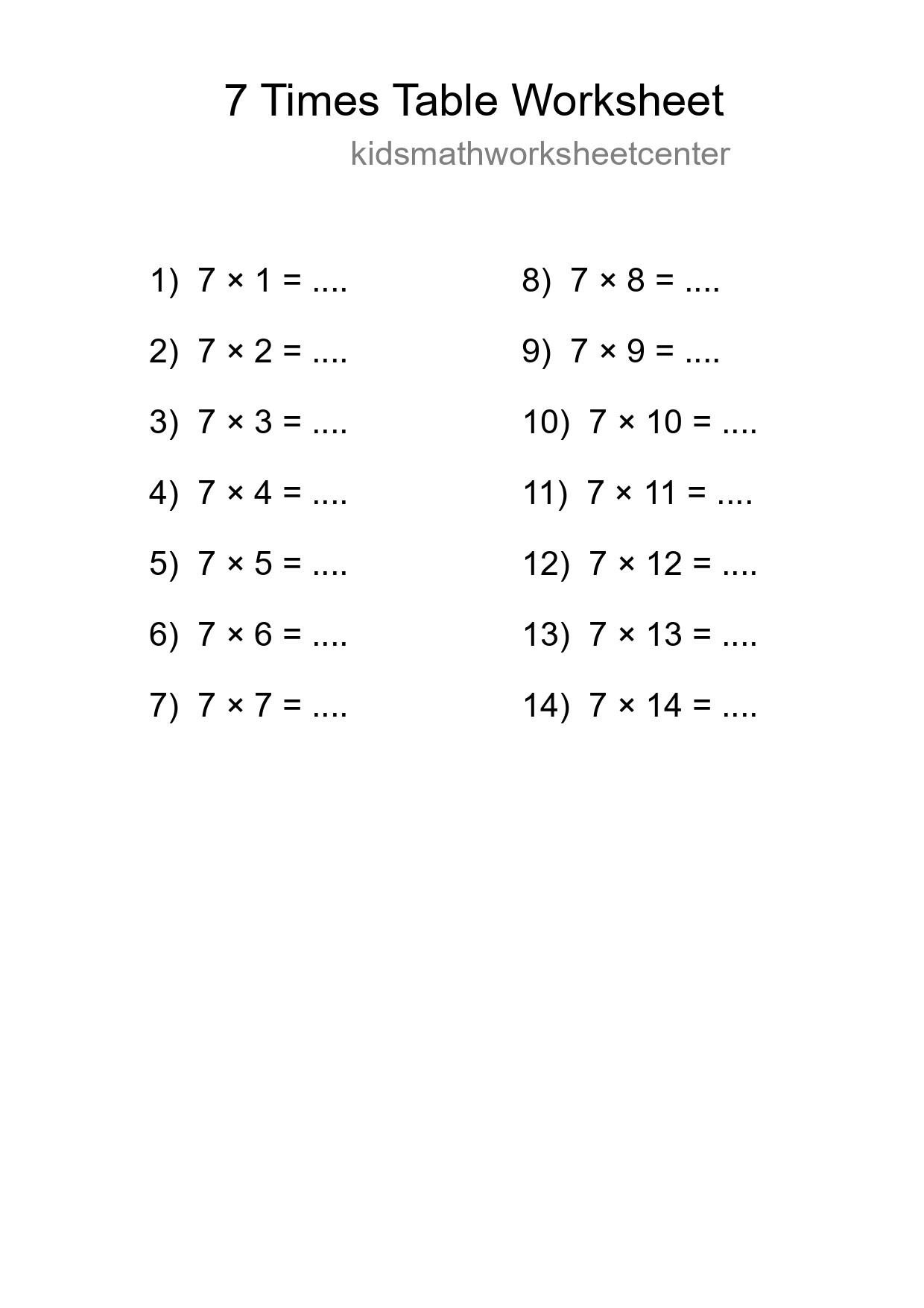 Grade 3 Multiplication Table 7 Practice - Part 196